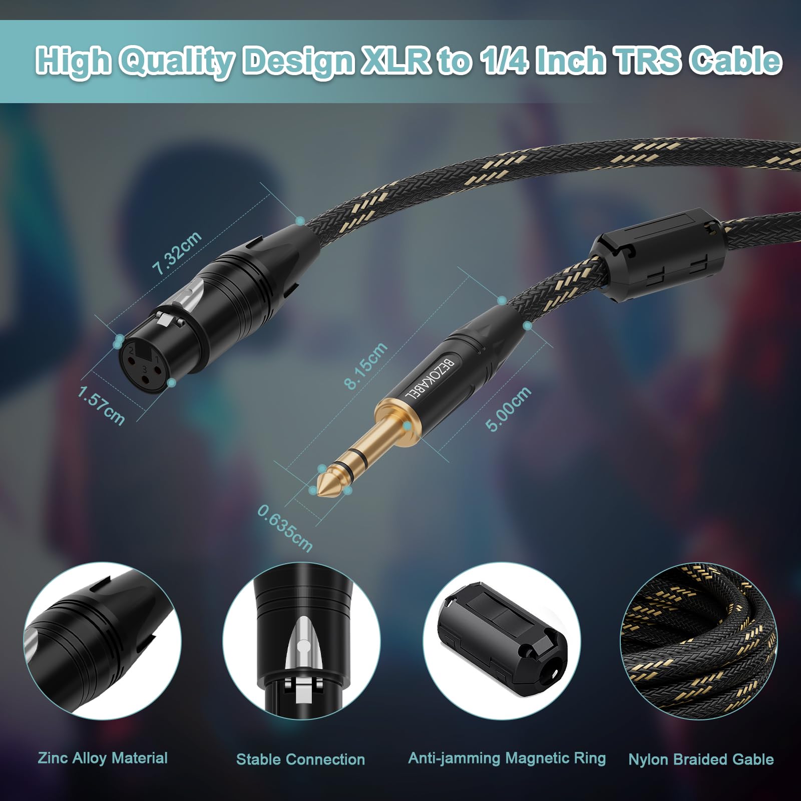 Bezokabel Xlr To 1/4 Cable, Xlr Female To 1/4 Cable 25Ft 2Pack, Trs To Xlr 1/4 Inch (6.35Mm) Cable, Quarter Inch To Xlr Balanced