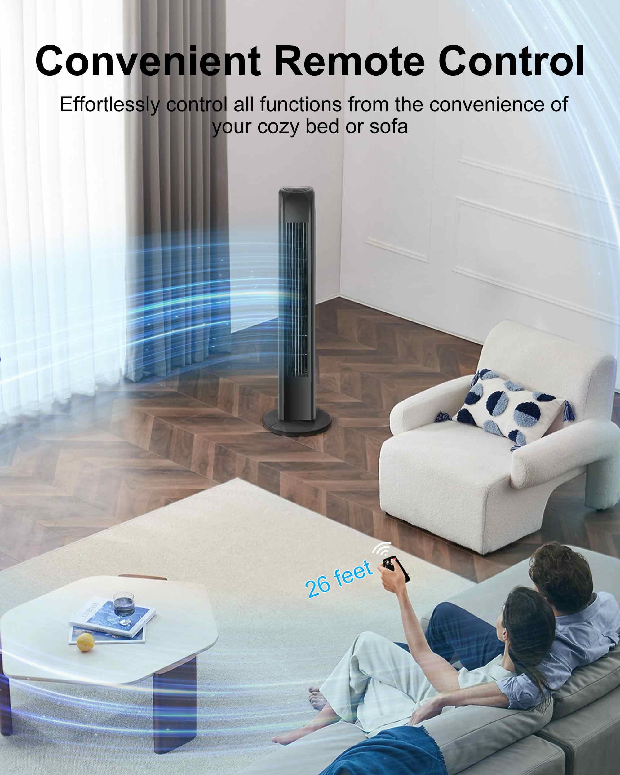 Uthfy Oscillating Tower Fan With Remote, Electric Standing Tower Fan Floor Fan For Bedroom Indoor Office And Home Use,Quiet Cool