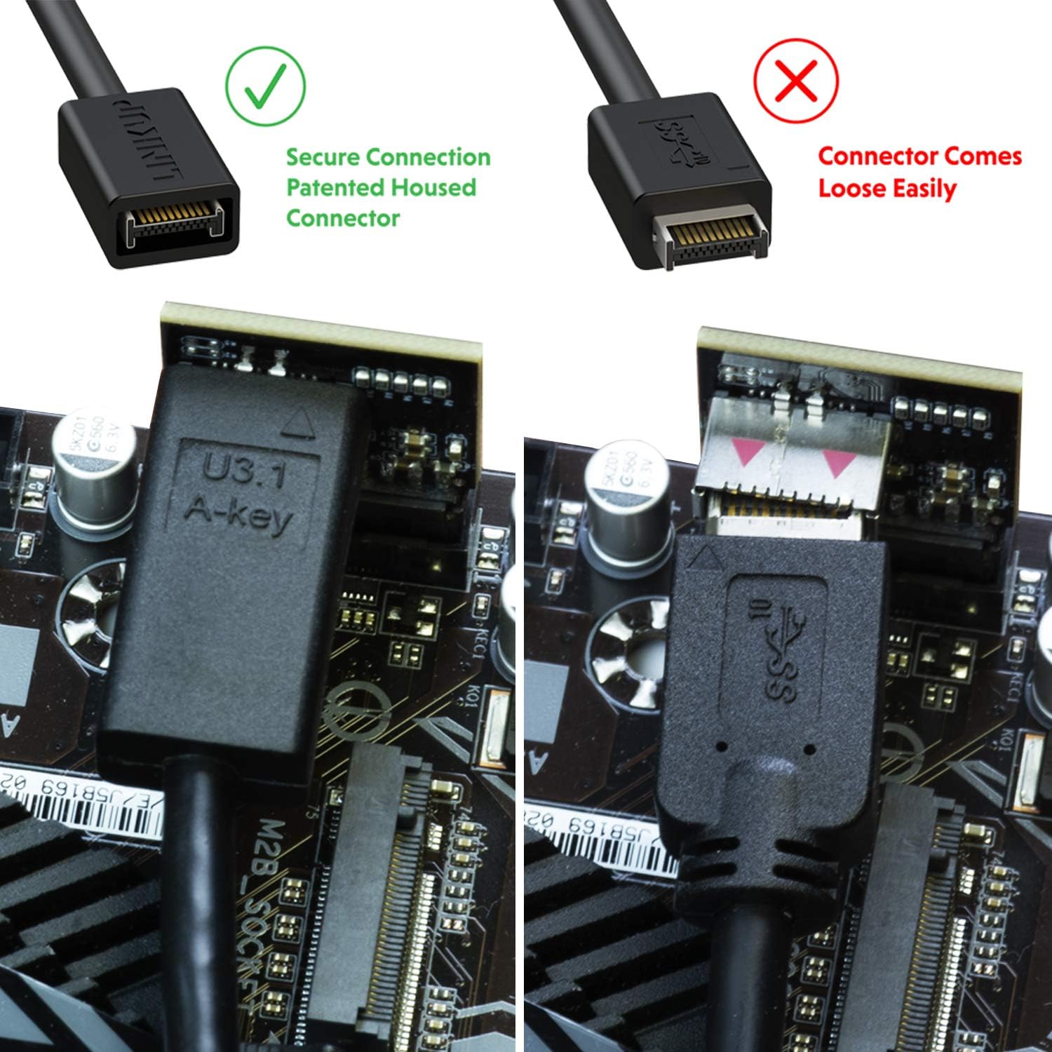 Linkup   Internal 3.1 10G Gen 2 20 Pin A Key Male Housed Connector W/Usb 2.0 Header To Usb 3.0 20 Pin Male Header Extension Cable 10Cm