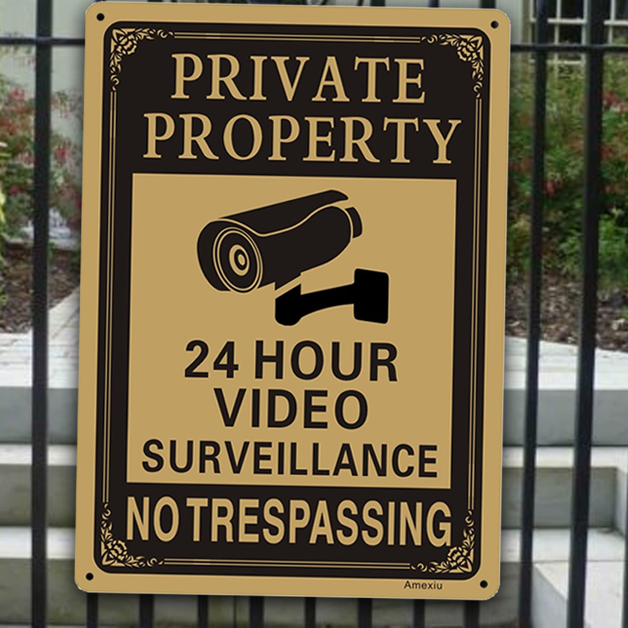 Amexiu Private Property No Trespassing 24 Hours Cctv Camera Video Surveillance Warning Sign | 10'' X 7'' Rust Free Aluminum Easy