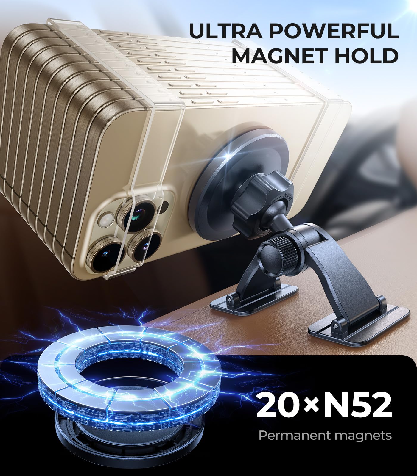 Vicseed 2025 Upgrade For Magsafe Car Mount [Strongest Dashboard Adhesive & 25N Magnetic] Cell Phone Holders For Your Car, 360 Ad