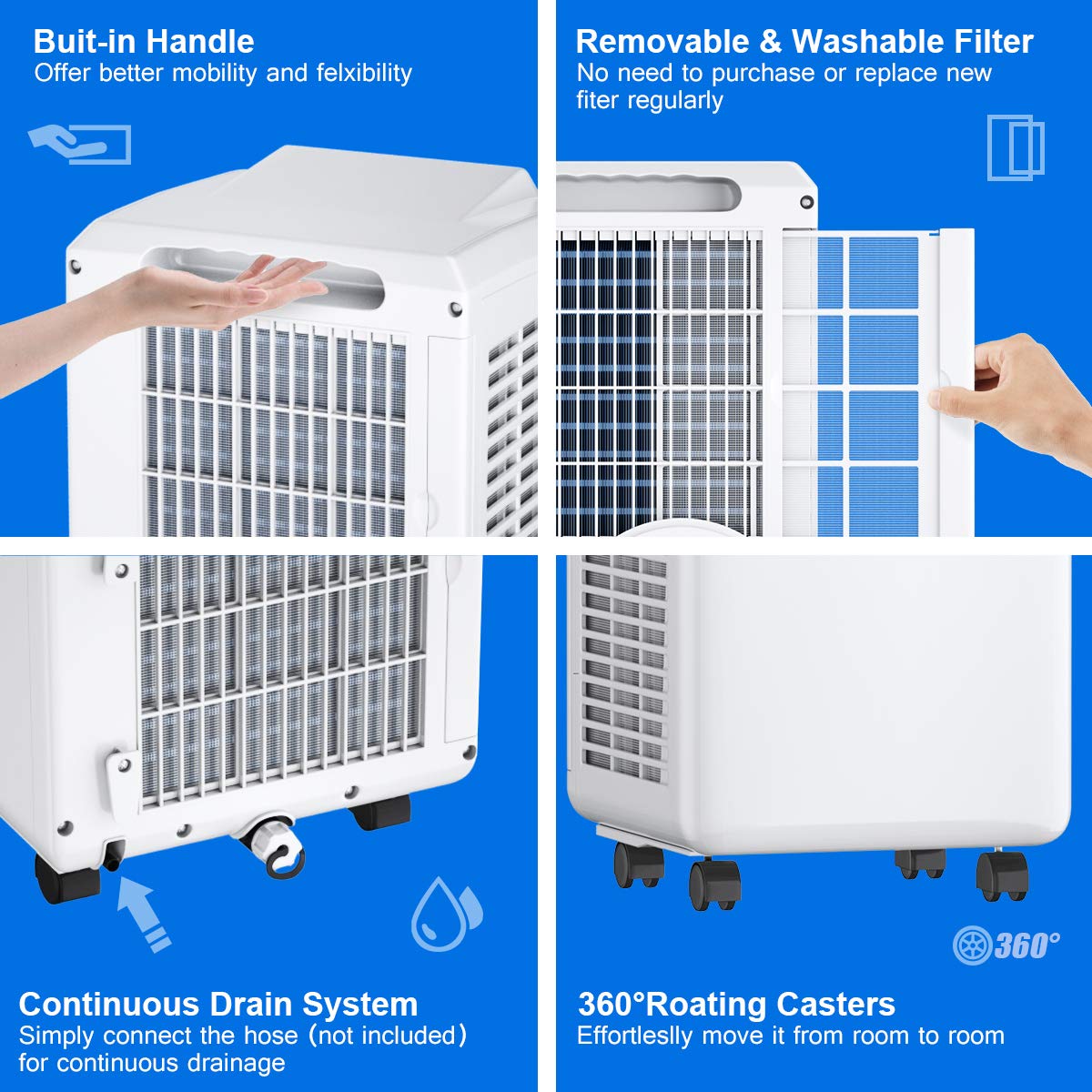 Toolsempire 8000 BTU 3-in-1 Portable Air Conditioner with Dehumidifier Remote Control EP24619US White