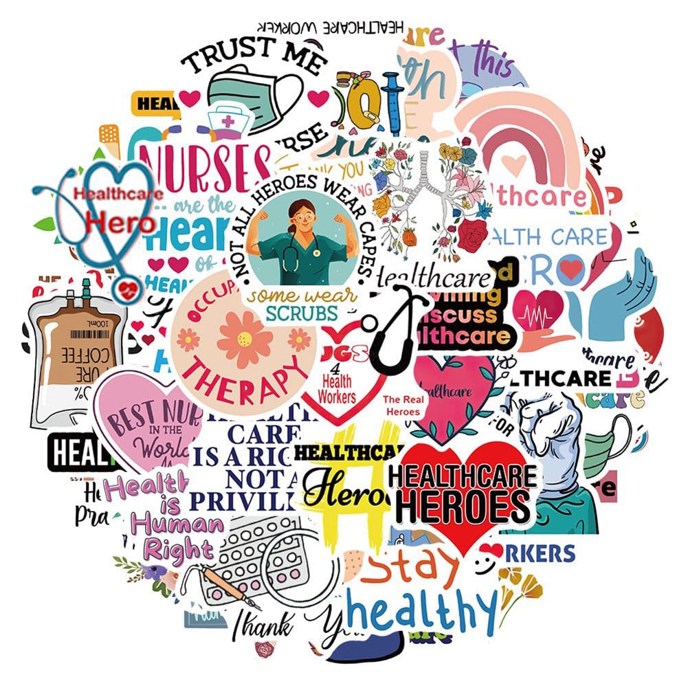 Health Care Stickers |50Pcs Healthcare Waterproof Vinyl Decals For Water Bottles Laptop Luggage Cup Computer Mobile Phone Skateb