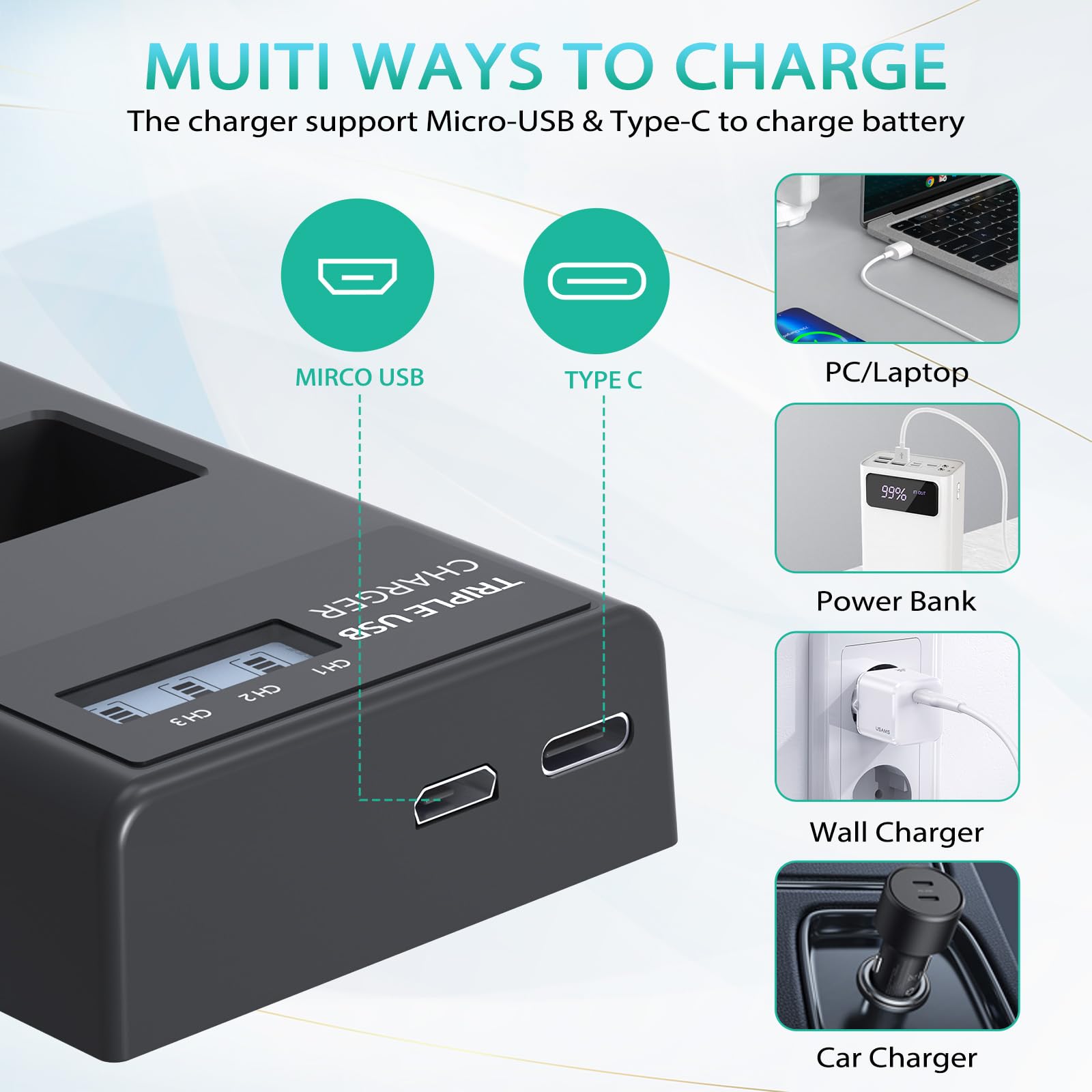 Lp E8 Battery Charger Set, Lp 3 Pack Lp E8 Replacement Battery & Triple Slot Charger Compatible With Canon Eos Rebel T2I, T3I, T