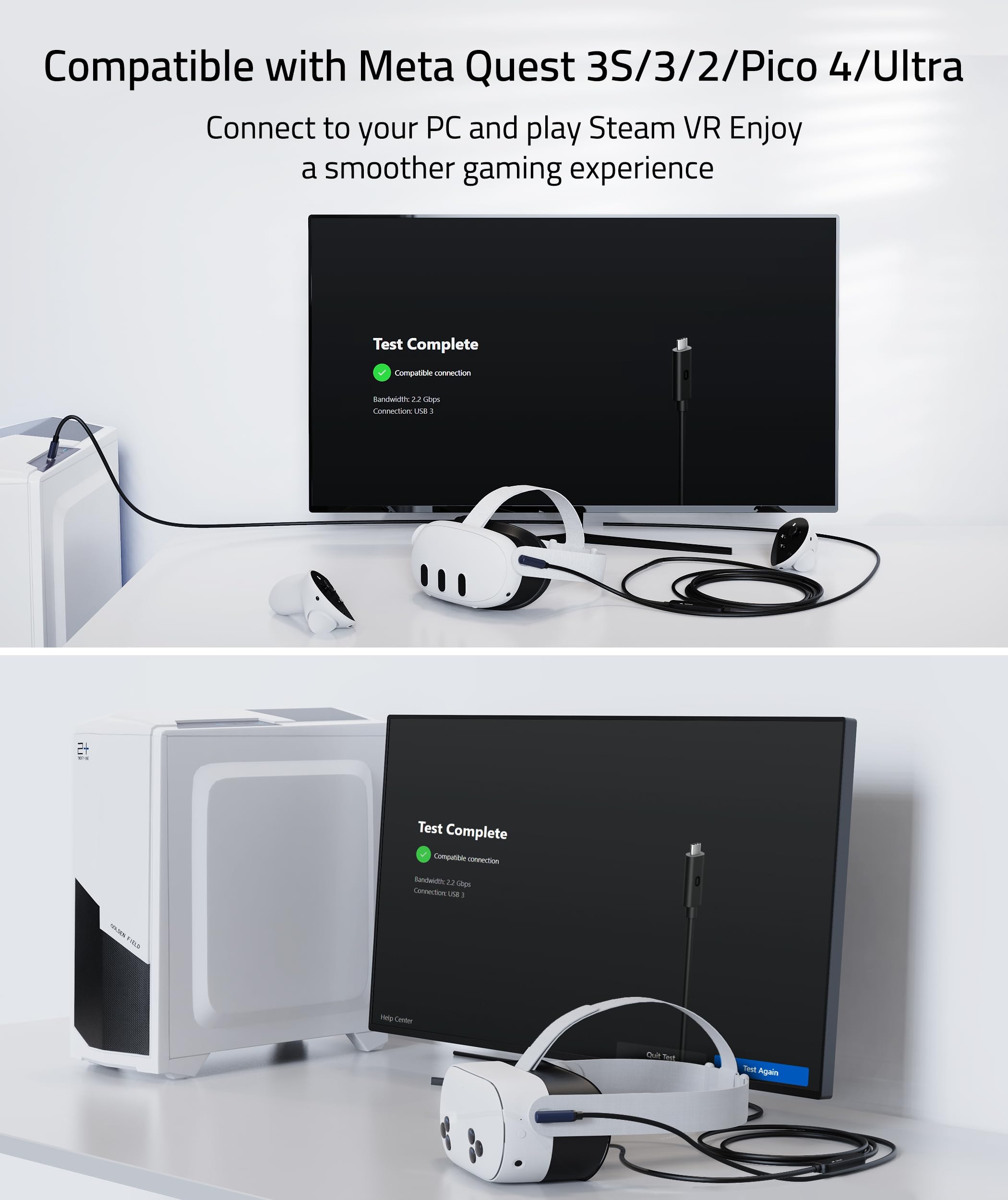 Syntech Link Cable 33 Ft With Signal Booster Compatible With Meta/Oculus Quest 3, Quest2/Pro/Pico4 Accessories And Pc/Steamvr, H