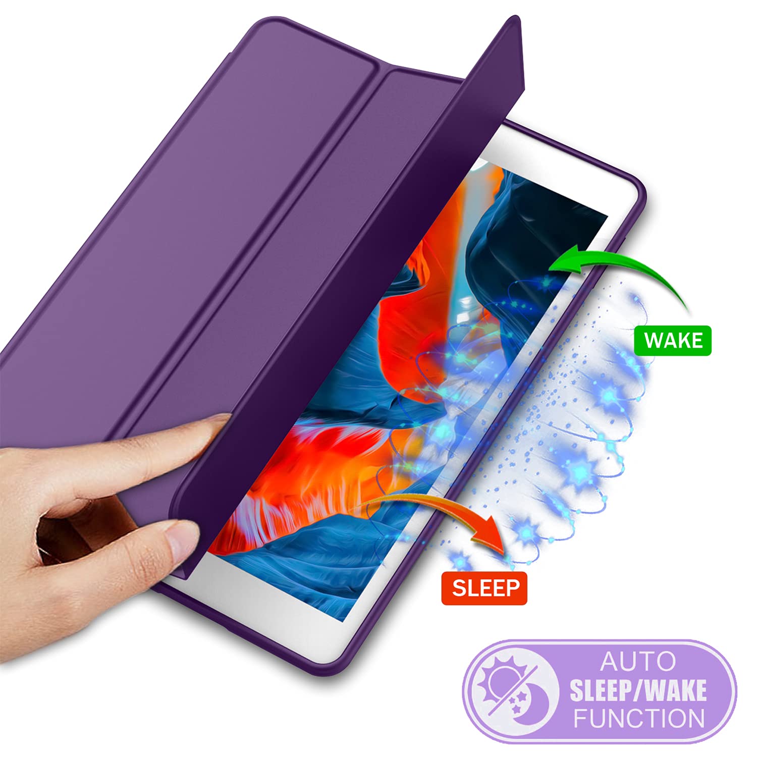 Imieet Ipad 9Th Generation Case 2021/Ipad 8Th Generation Case 2020 10.2 Inch With Pencil Holder, Ipad 7Th Gen 2019 Case With Soft Baby Skin Silicone Back, Auto Wake/Sleep Cover (Dark Purple)