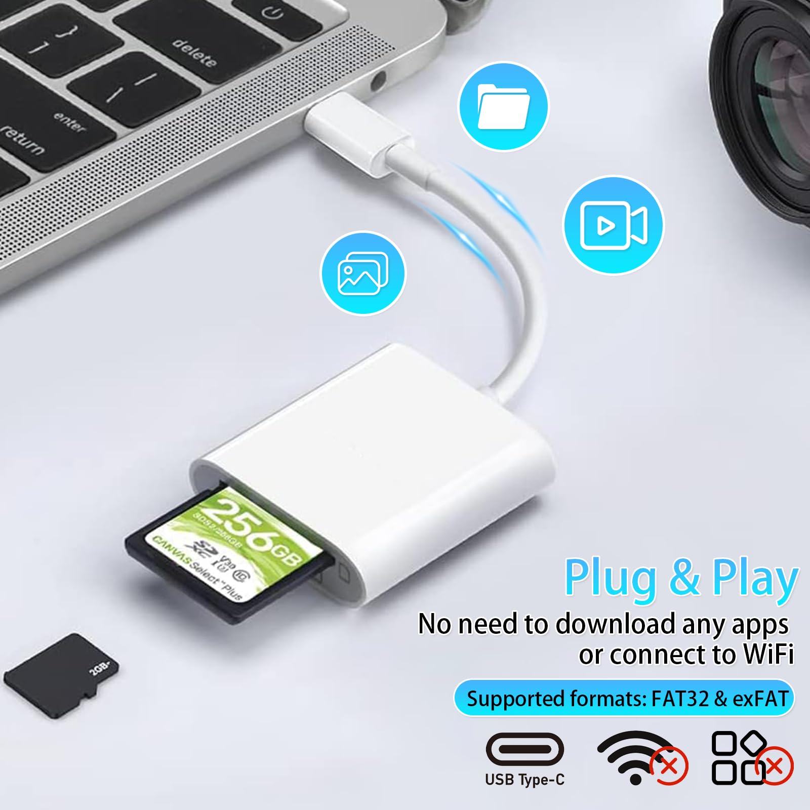 Usb C Sd Tf Card Reader 2In 1 High Speed High Capacity No Need To Download App Support Transfer Video, Picture, File Micro Sd Ca