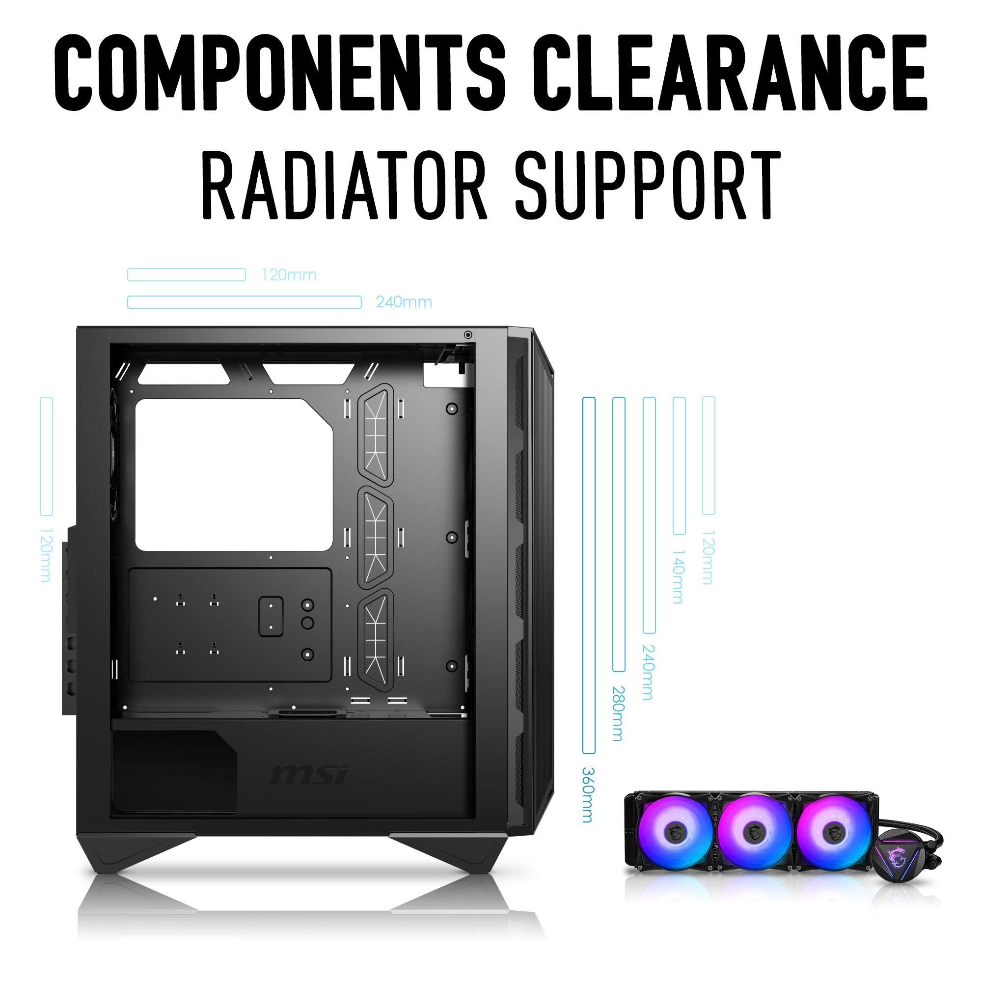 MSI MPG GUNGNIR 111R Mid Tower Gaming PC Case - Black, Tempered Glass, 4 ARGB Fans, USB 3.2 Gen2x2, ATX/m