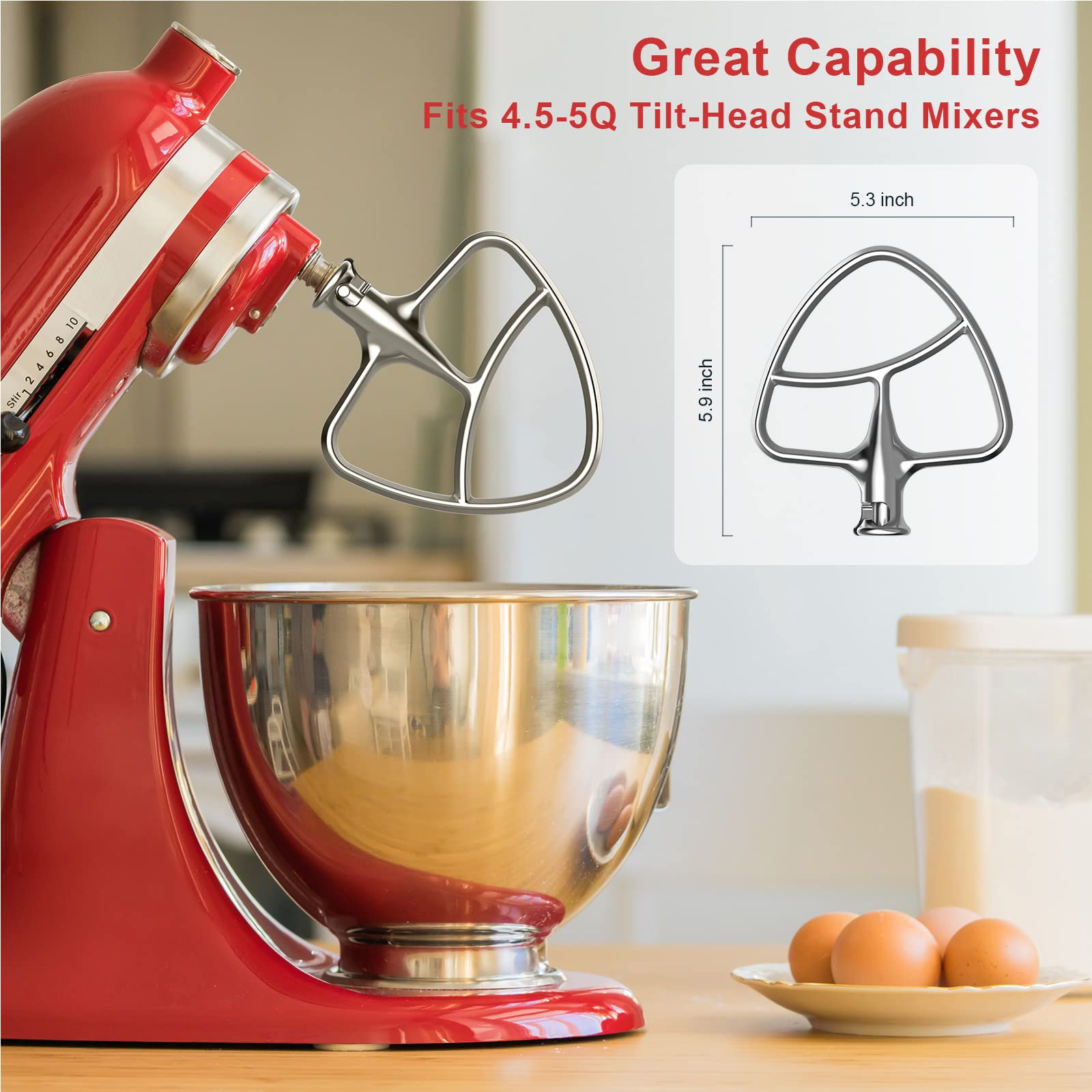 Stainless Steel Beaters For Kitchenaid Stand Mixer, 4.5 5Qt Tilt Head Paddle Attachment For Kitchenaid Mixer, Polished Flat Beat
