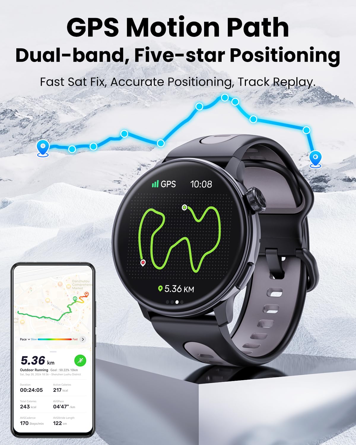 Mingdaln Smart Watch Gps, 1.43'' Amoled Screen Smart Watch For Men/Women Fitness Tracker, Military Smartwatches Compass,Compatib