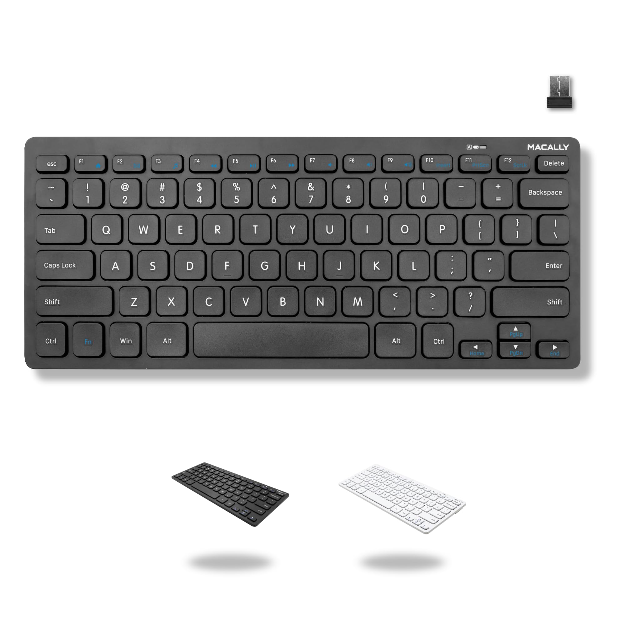 Macally Compact Wireless Keyboard  2.4 Small Keyboard for Laptop, Desktop PC, Surface, Chromebook, Notebook, Slim Mini Key boar