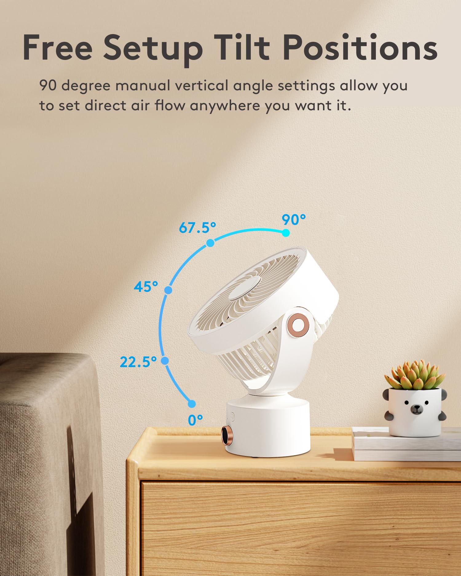 Caronsort Desk Fan, Small Oscillating Fan, Table Air Circulator Fans For Bedroom, Rechargeable Battery Operated Fan With 3 Speed