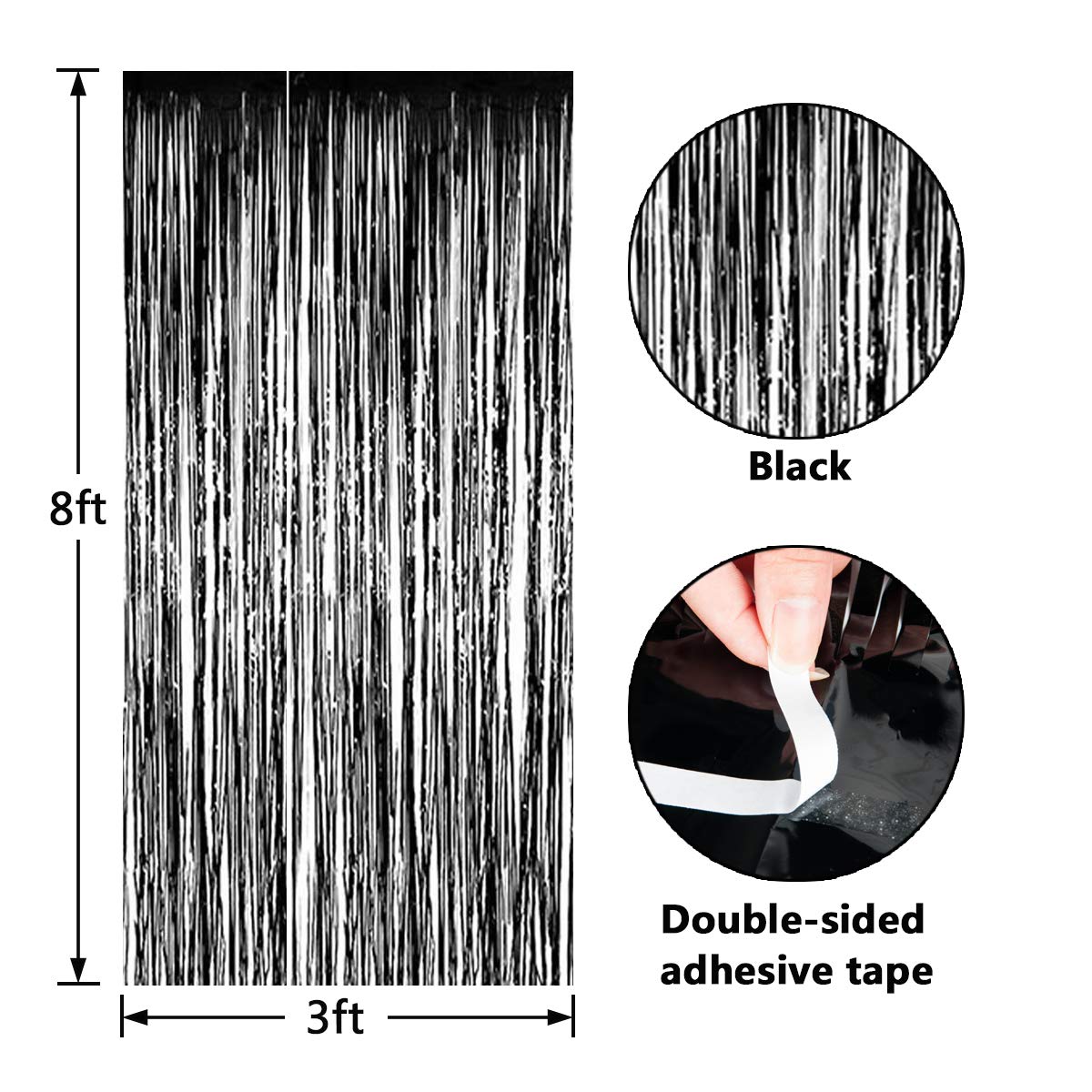 Btsd Home New Years Eve Decorations Backdrop Black Foil Fringe Curtain, Metallic Photo Booth Backdrop Tinsel Door Curtains For G