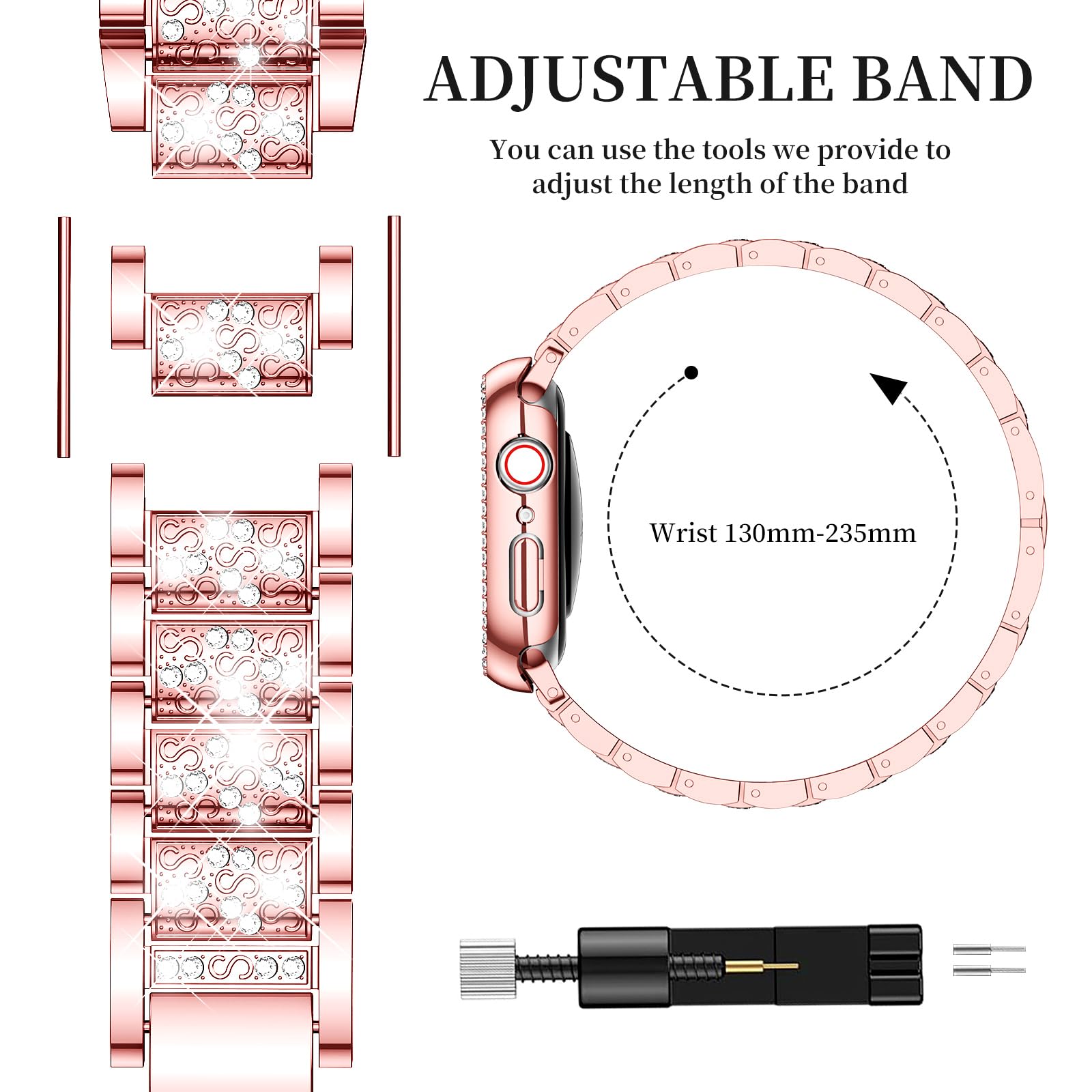 Mosonio Compatible With Apple Watch Band 46Mm S10 With Case Women, Jewelry Replacement Metal Wristband With 2 Pack Bling Pc Prot