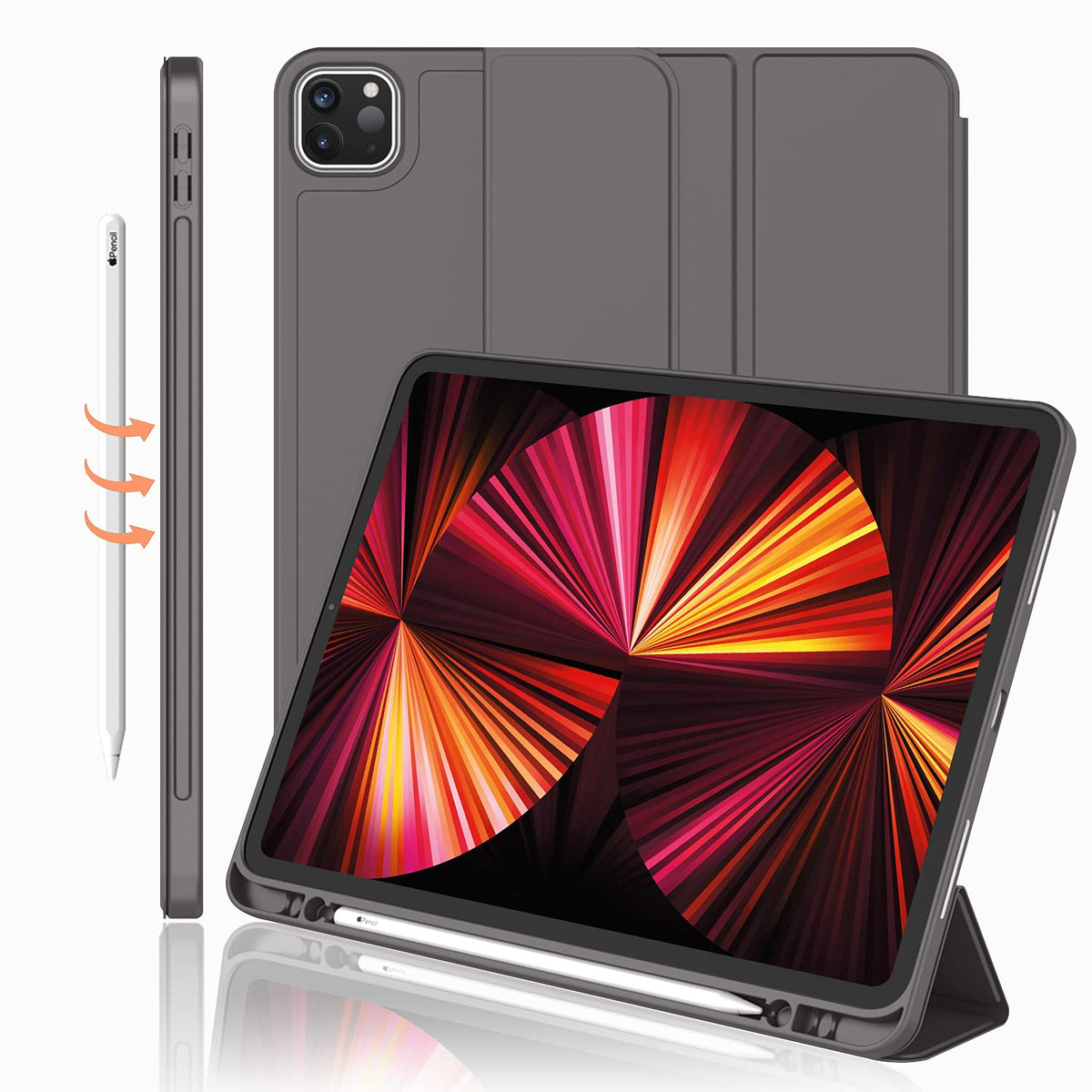 Imieet New Ipad Pro 11 Inch Case 2022(4Th Gen)/ 2021(3Rd Gen) With Pencil Holder [Support Ipad 2Nd Pencil Charging/Pair],Trifold Stand Smart Case With Soft Tpu Back,Auto Wake/Sleep(Space Gray)