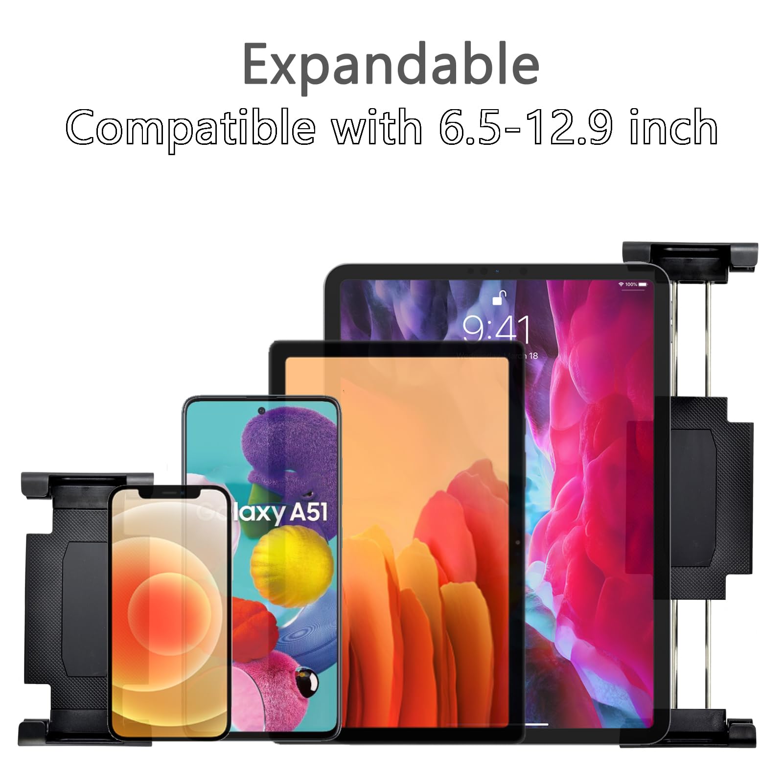 Vaubortti Aluminum Arm Heavy Duty Tablet Mount Drill Base   For 6.5'' 12.9'' Tablet Ipad Pro/Mini, Ipad Holder For Truck, Cars,D