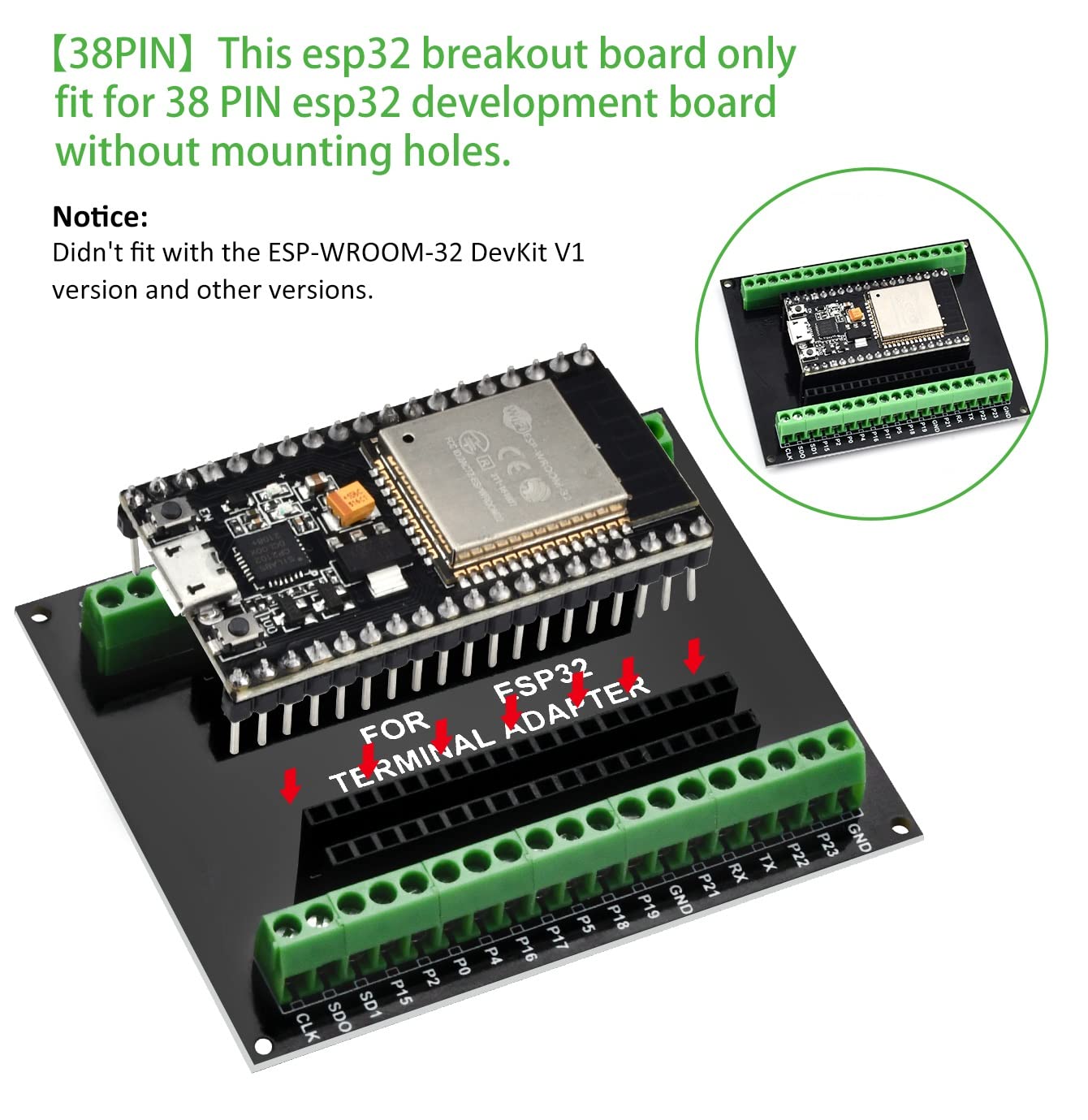 3 Pack 38Pin Esp32 Breakout Board, Aideepen Esp32 Esp32S Breakout Board Gpio 1 Into 2 For 38Pin Narrow Version Nodemcu 32S