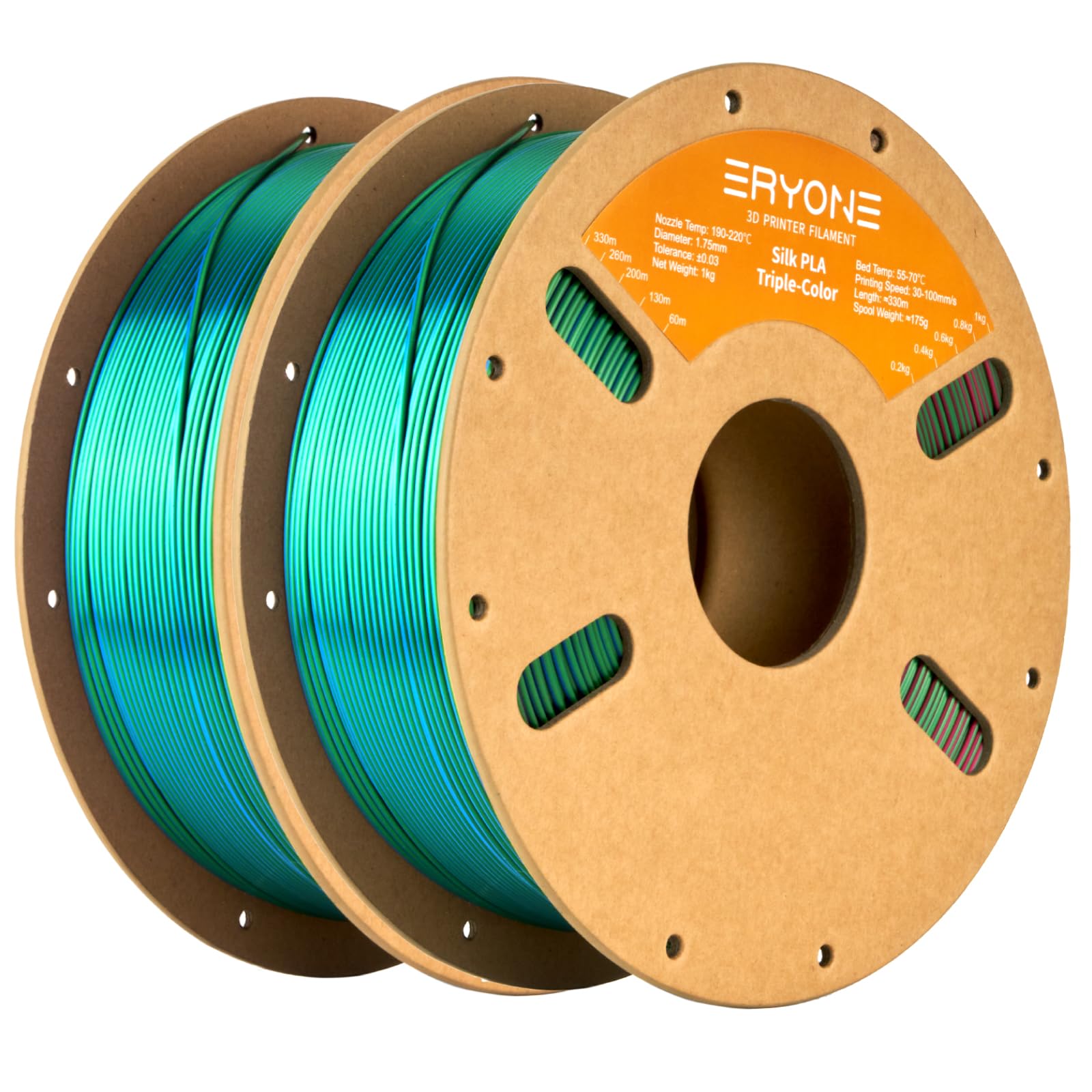 Eryone Silk Tri Color Pla Filament 3D Printer 1.75Mm +/  0.03Mm, Multicolor Filament Tricolor Pla Bundle 2Kg Cardboard Spool, Re
