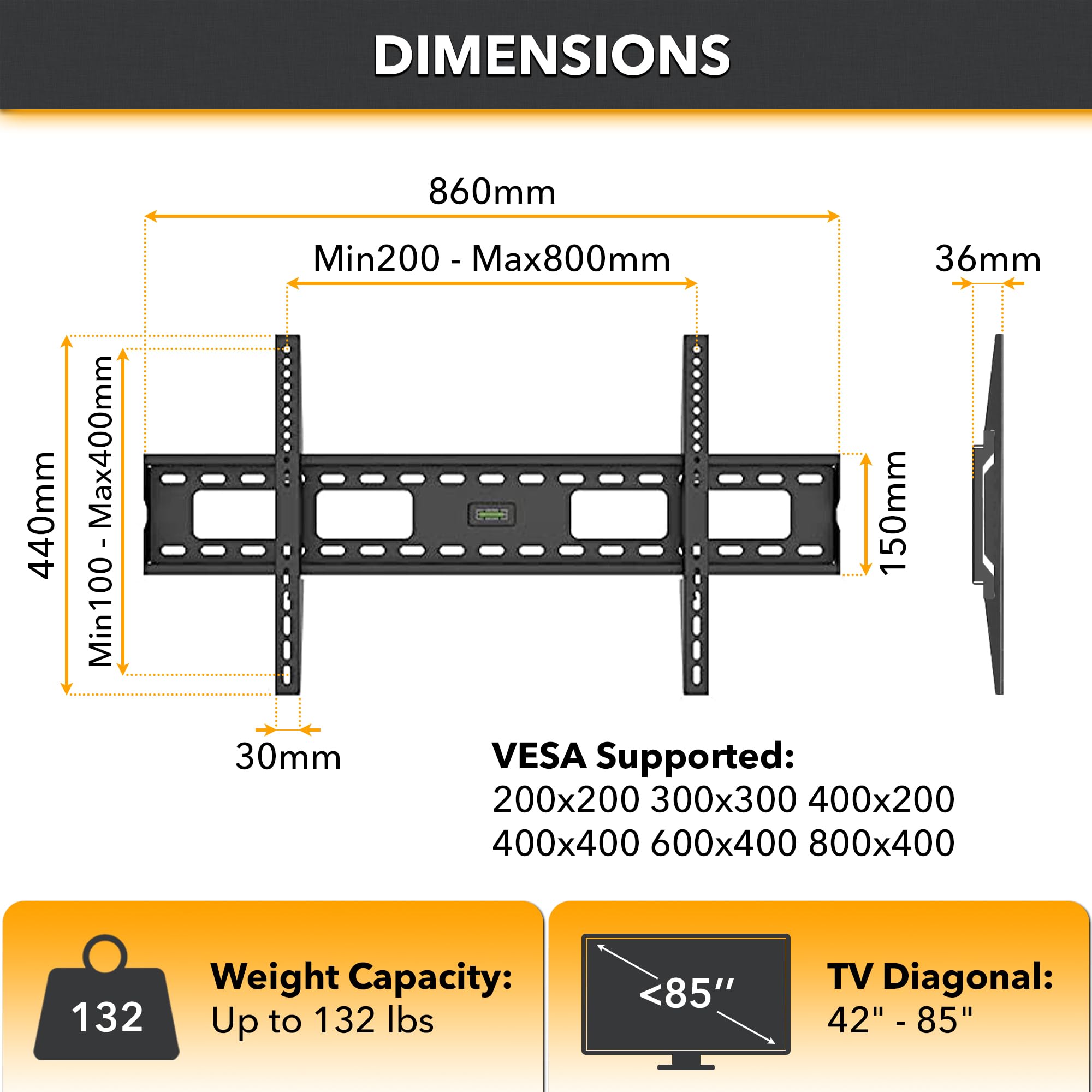 Condomounts Tvf8084 Fixed Tv Wall Mount For Steel Stud | No Stud Drywall | Tv Mount Metal Studs | Holds 200Lbs | Fits 42-In. To