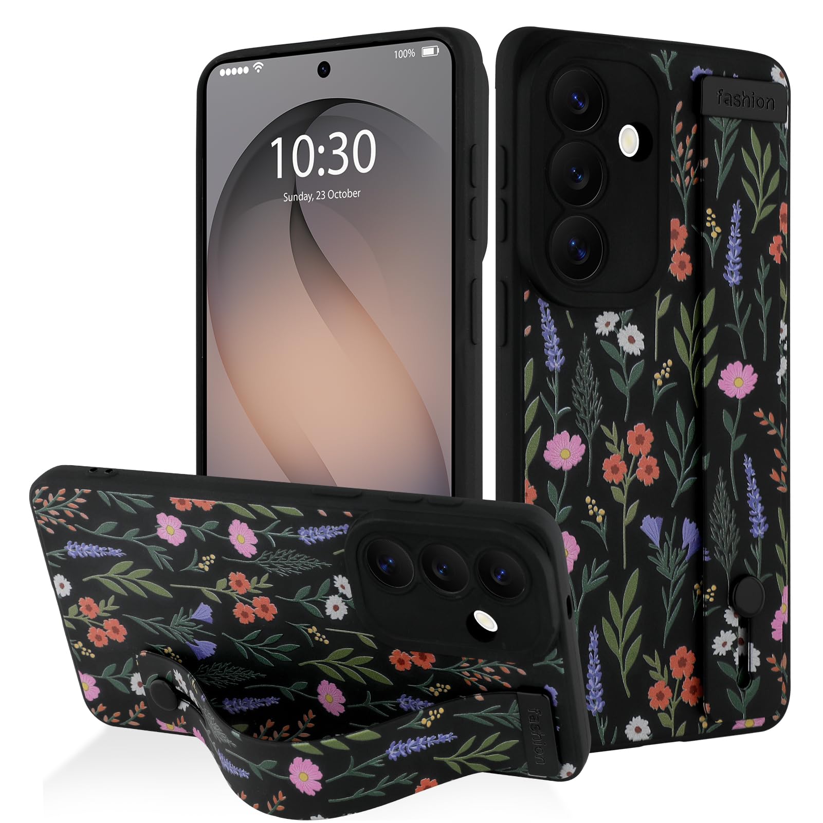 AIGOMARA Case for Samsung Galaxy S26 Plus, Case with Strap for Women Girls, Cute Colorful Floral Flowers Pattern, Soft Wristband