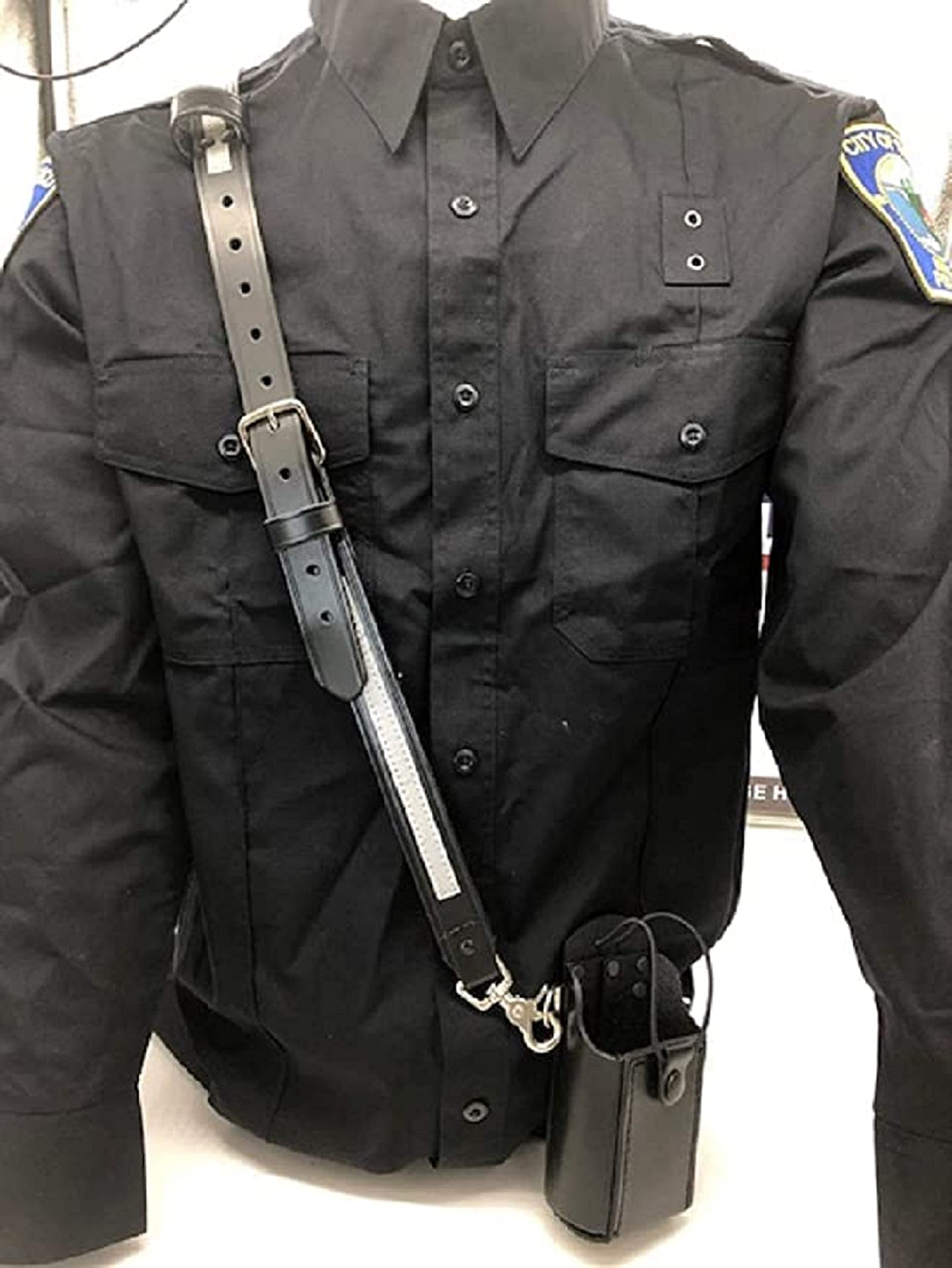 Perfect Fit Shield Wallets Xl Firefighter Radio Strap   Longer Length  Black Leather With Reflective Stripe