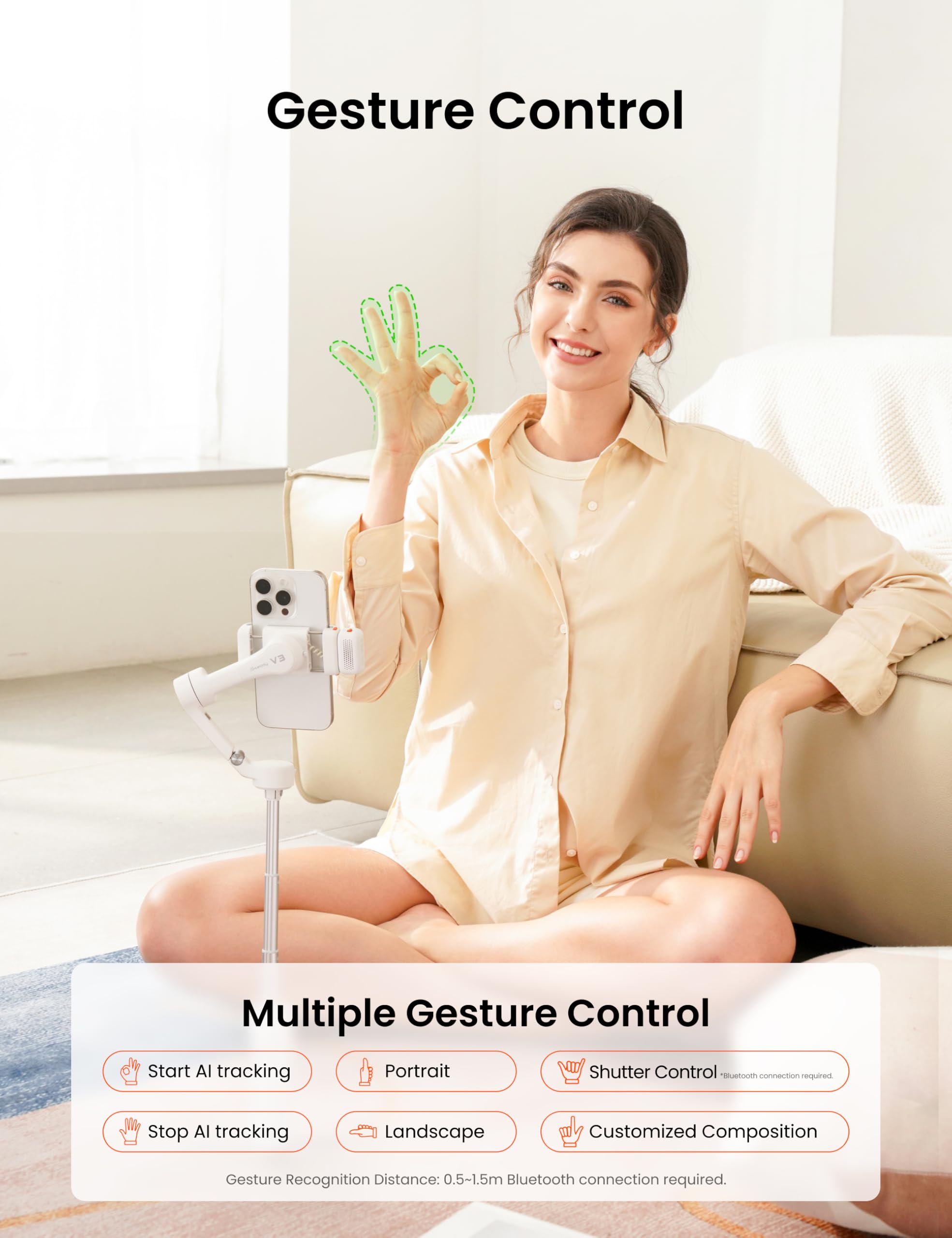 Hohem Isteady V3 Phone Gimbal Stabilizer, Magnetic Ai Tracking Sensor With Fill Light, Detachable Remote Control, Built-In Exten