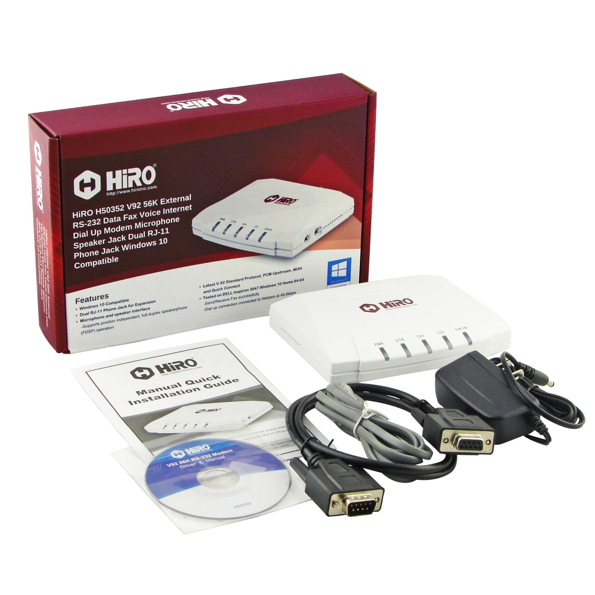 Hiro NT H50352 V92 56K EXTERNAL RS232 DATA FAX VOICE MIC SPK PHONE JACK
