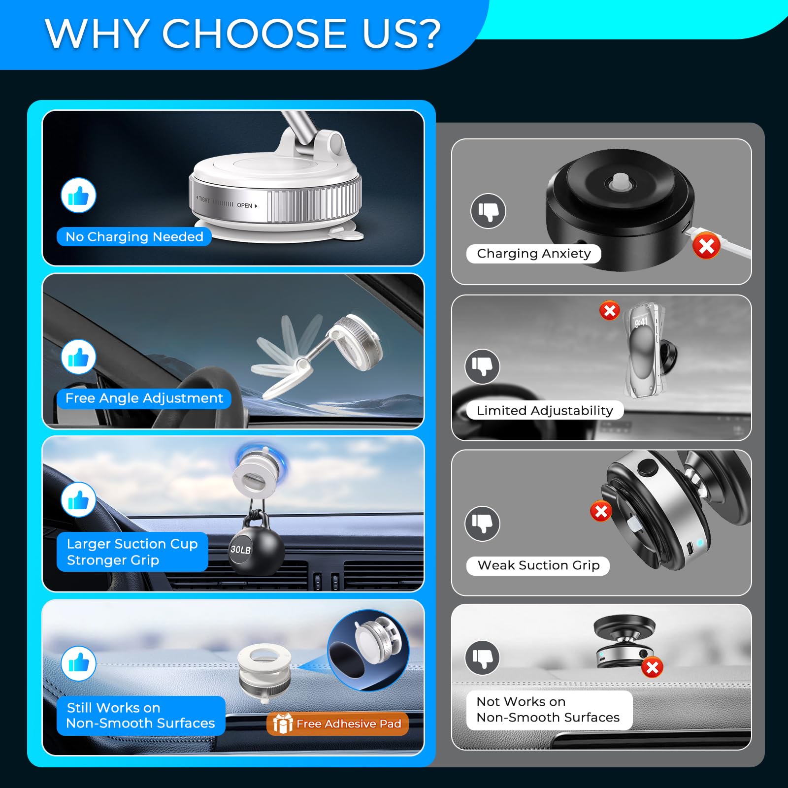 Jfchsk Vacuum Magnetic Phone Holder, Vacuum Magnetic Car Phone Mount, Vacuum Suction Phone Holder For Car/Gym/Kitchen/Mirror/Smo