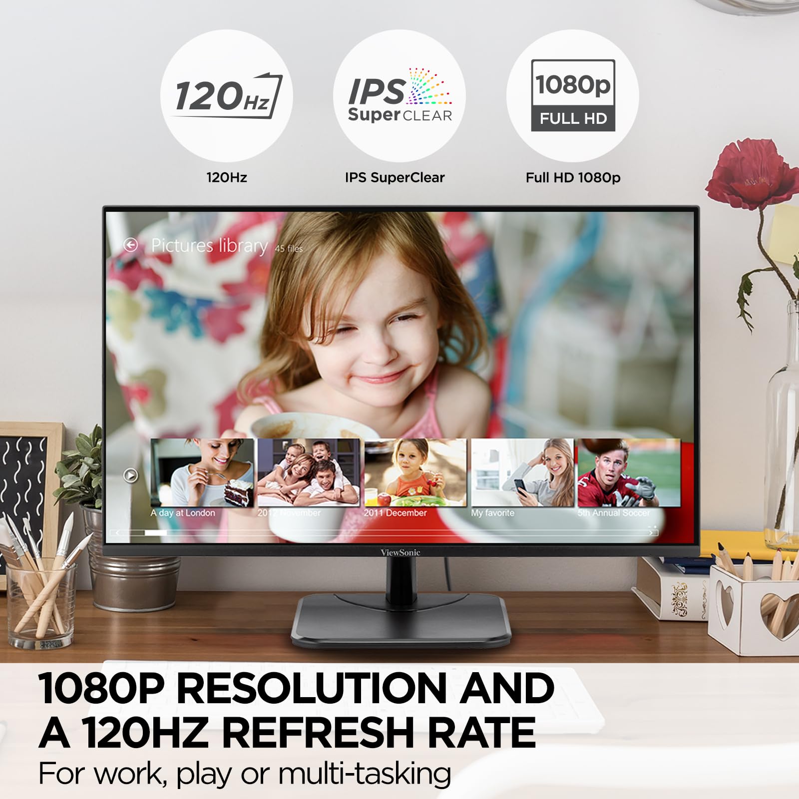 Viewsonic Va2756A Mhd 27 Inch Ips 1080P Monitor With 120Hz, Eye Care, Hdmi, Displayport, And Vga Inputs For Home And Office