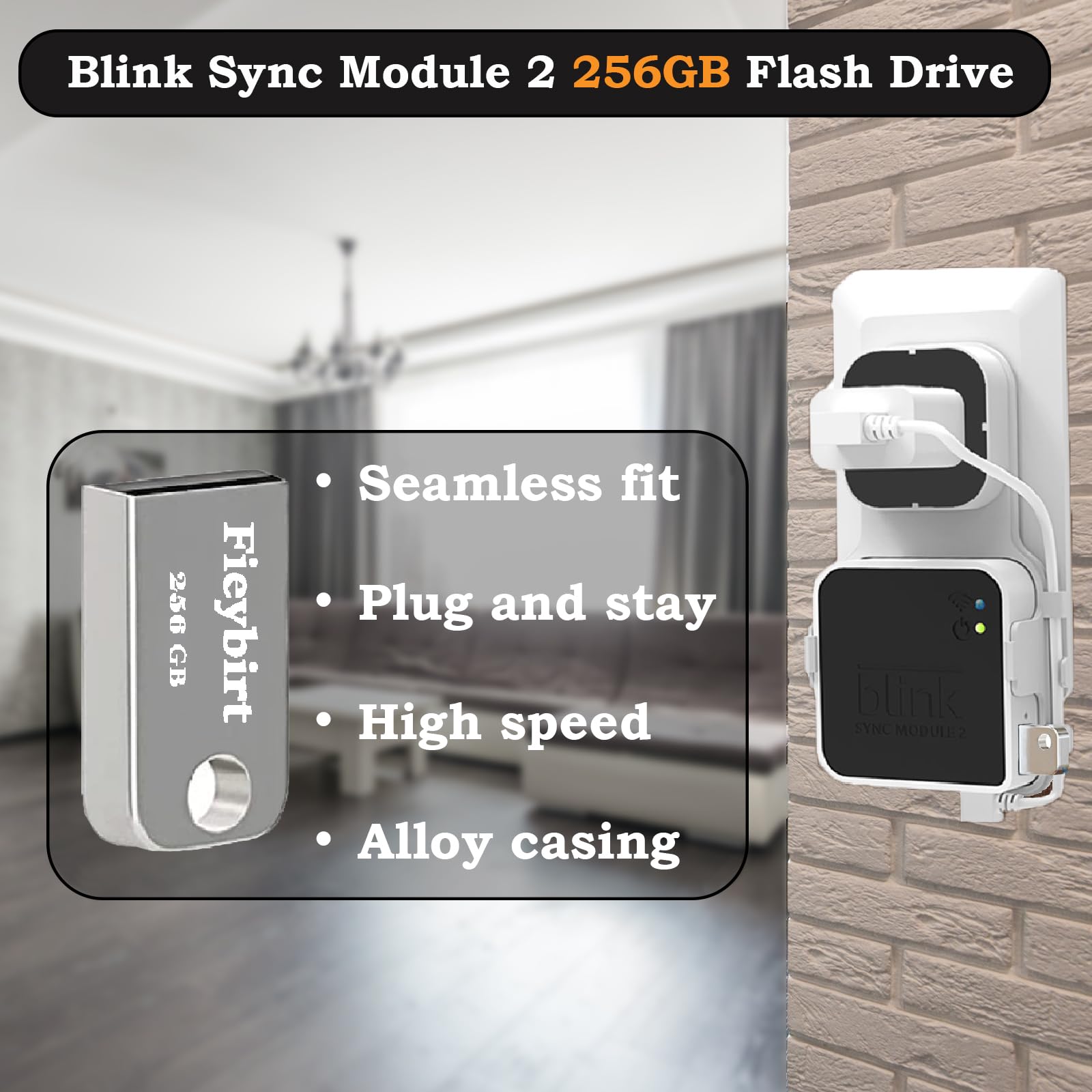 Fieybirt 256Gb Usb Flash Drive & Outlet Mount For Blink Sync Module 2, Space Saving And Easy Move Mount Bracket Holder For Blink