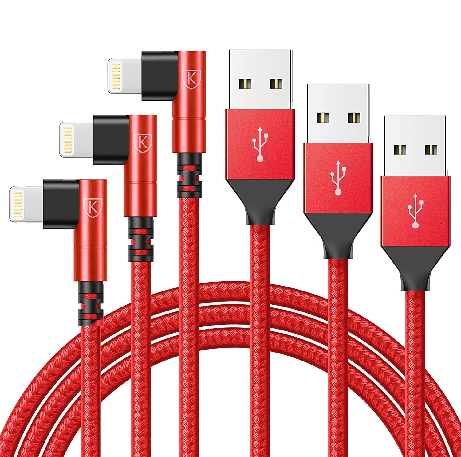 10Ft Iphone Charger Cable,3Pack 90 Degree Charging Cable, [Apple Mfi Certified] Long Lightning Cable Fast Charging Cord Compatible For Iphone 14/13/12/11/Pro/Max/Mini/X/Plus/8/7/6/Plus/   Red
