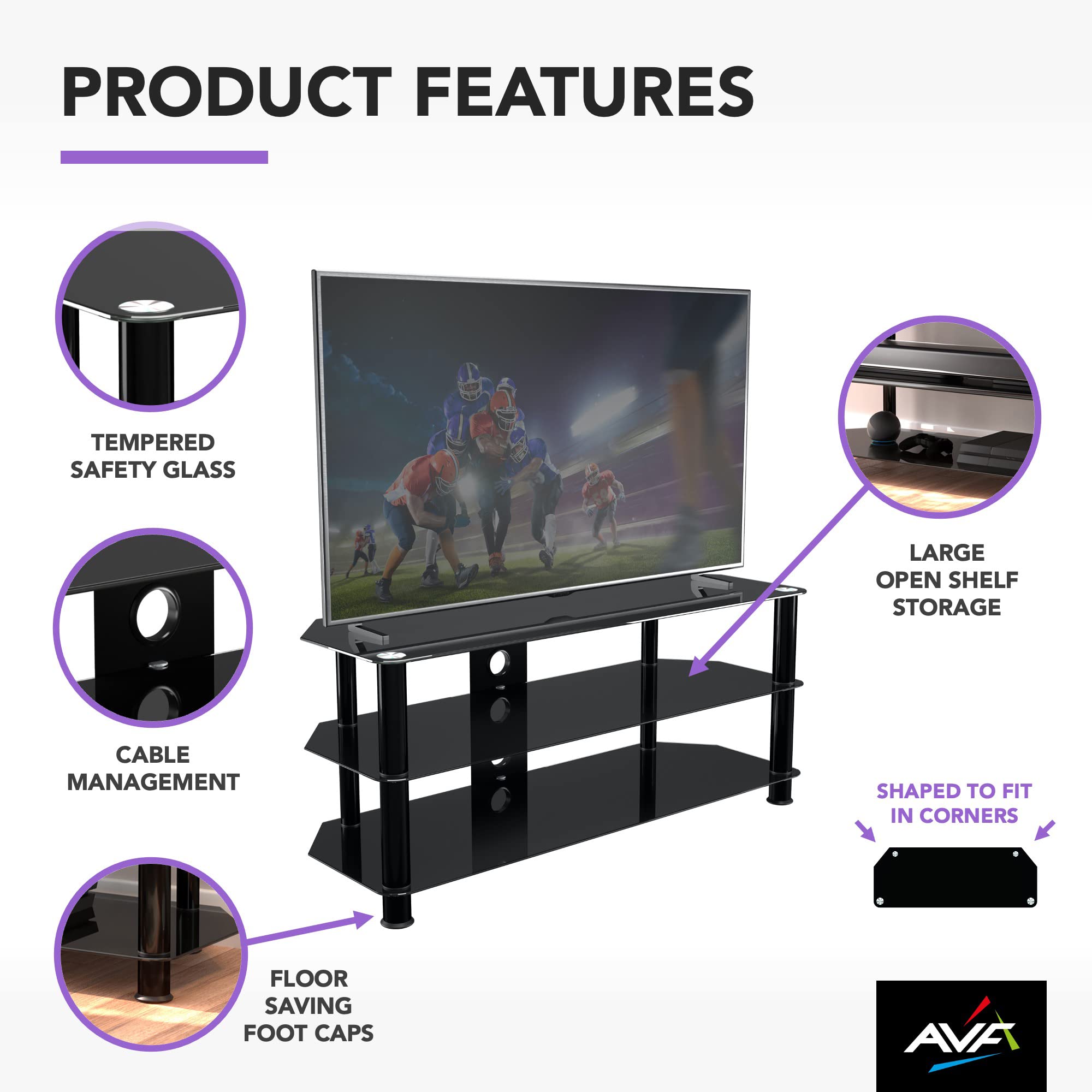 Avf Steel Glass Tv Stand With Cable Management For Up To 55' Tvs In Black