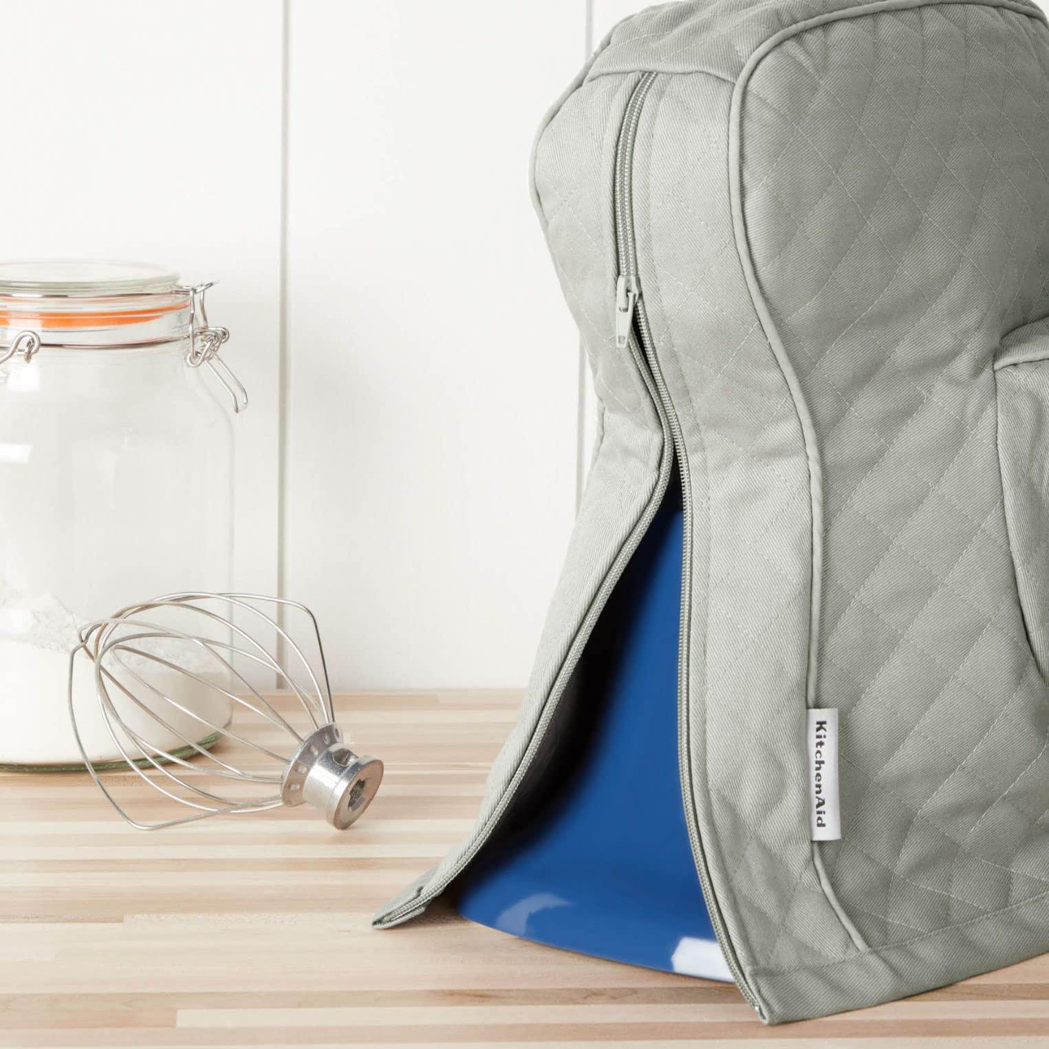 Kitchenaid Fitted Tilt Head Solid Stand Mixer Cover With Storage Pocket, Quilted 100% Cotton, Grey, 14.4''X18''X10''