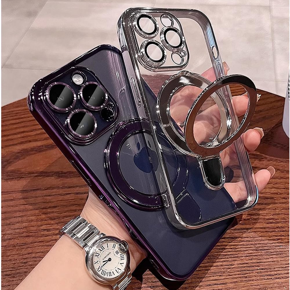 Zinlyuen Magnetic Case For Iphone 16 Pro Case Stand & Ring Holder Compatible With Magsafe Built In Camera Lens Protector Shockpr