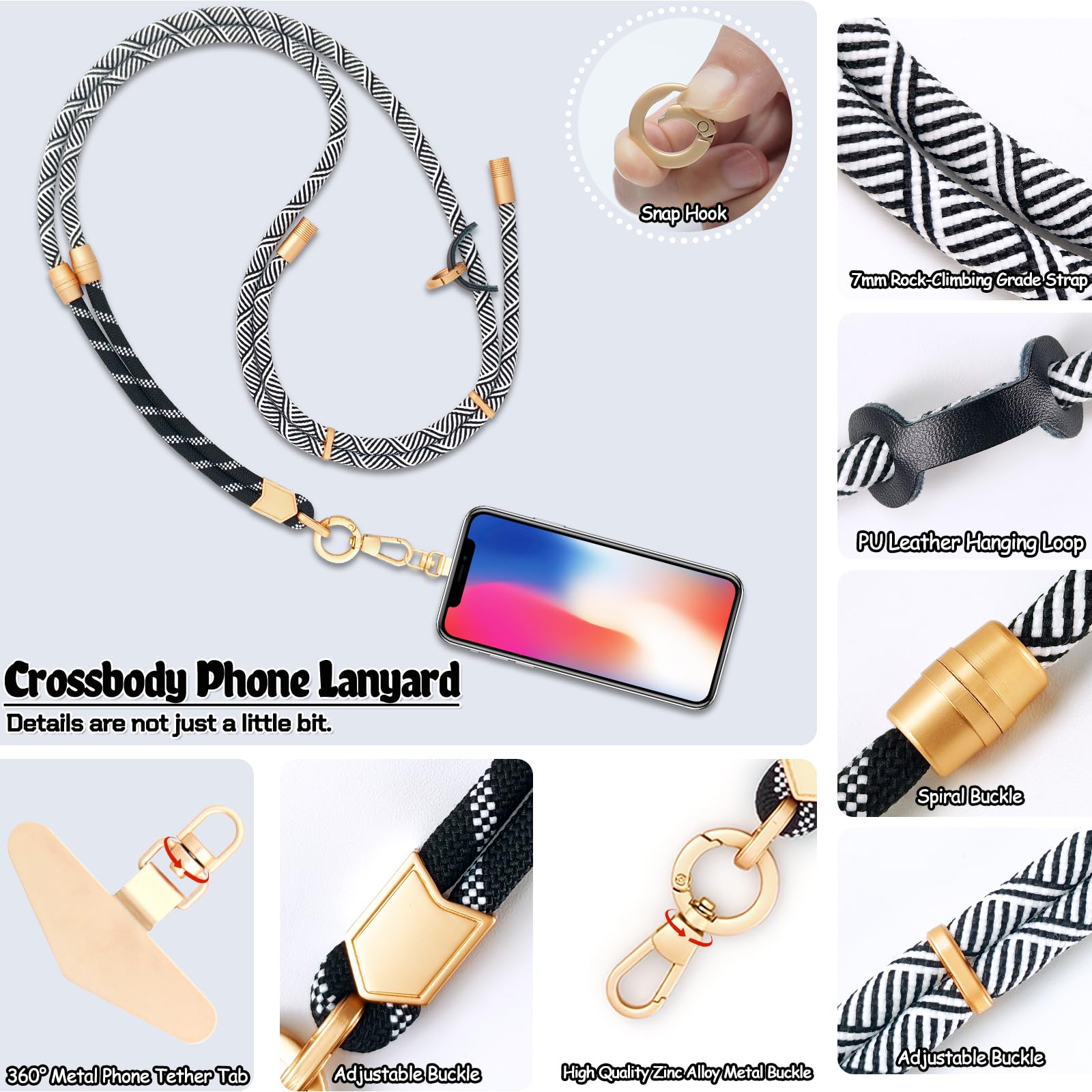 Yiflin 3-In-1 Two-Toned Phone Lanyard, Adjustable Crossbody Phone Strap With Phone Tether Tab, Versatile Anti-Theft Neck & Wrist