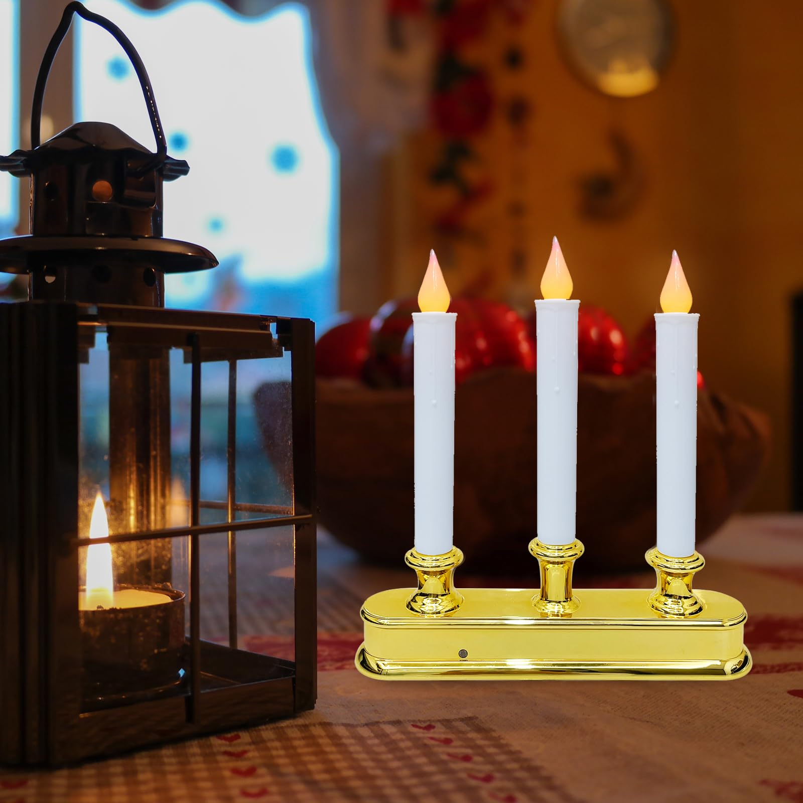 3 Light Battery Operated Christmas Window Candles With Sensor Dusk To Dawn, Cordless Flameless Flicker Taper Lights