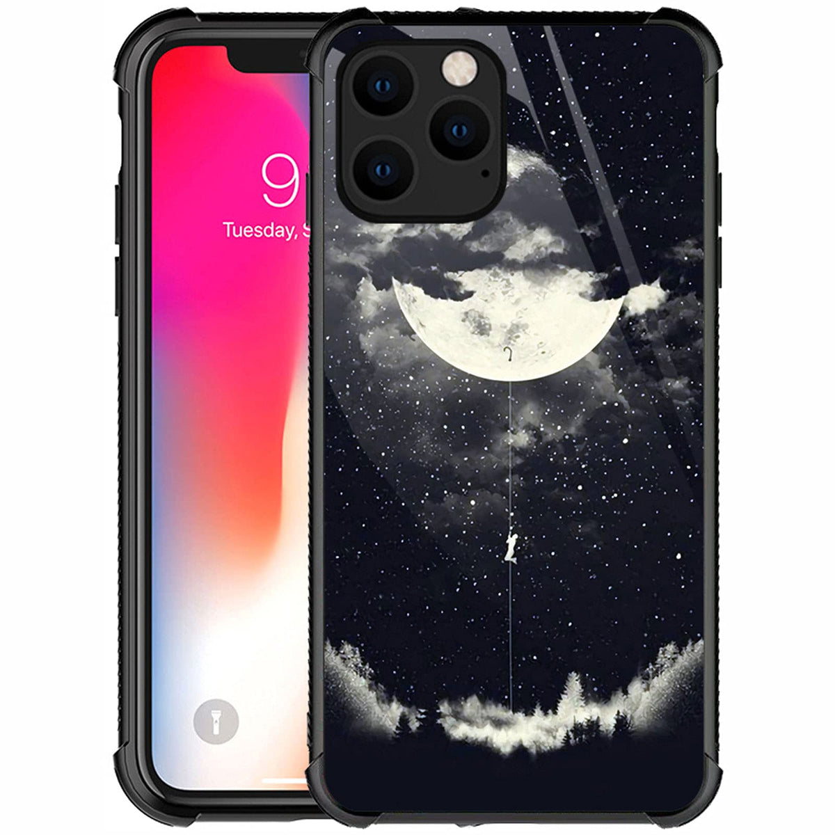 Carloca Compatible With Iphone 13 Mini Case,Climbing The Moon Pattern Design For Girl Boy Shockproof Anti Scratch Case For Apple