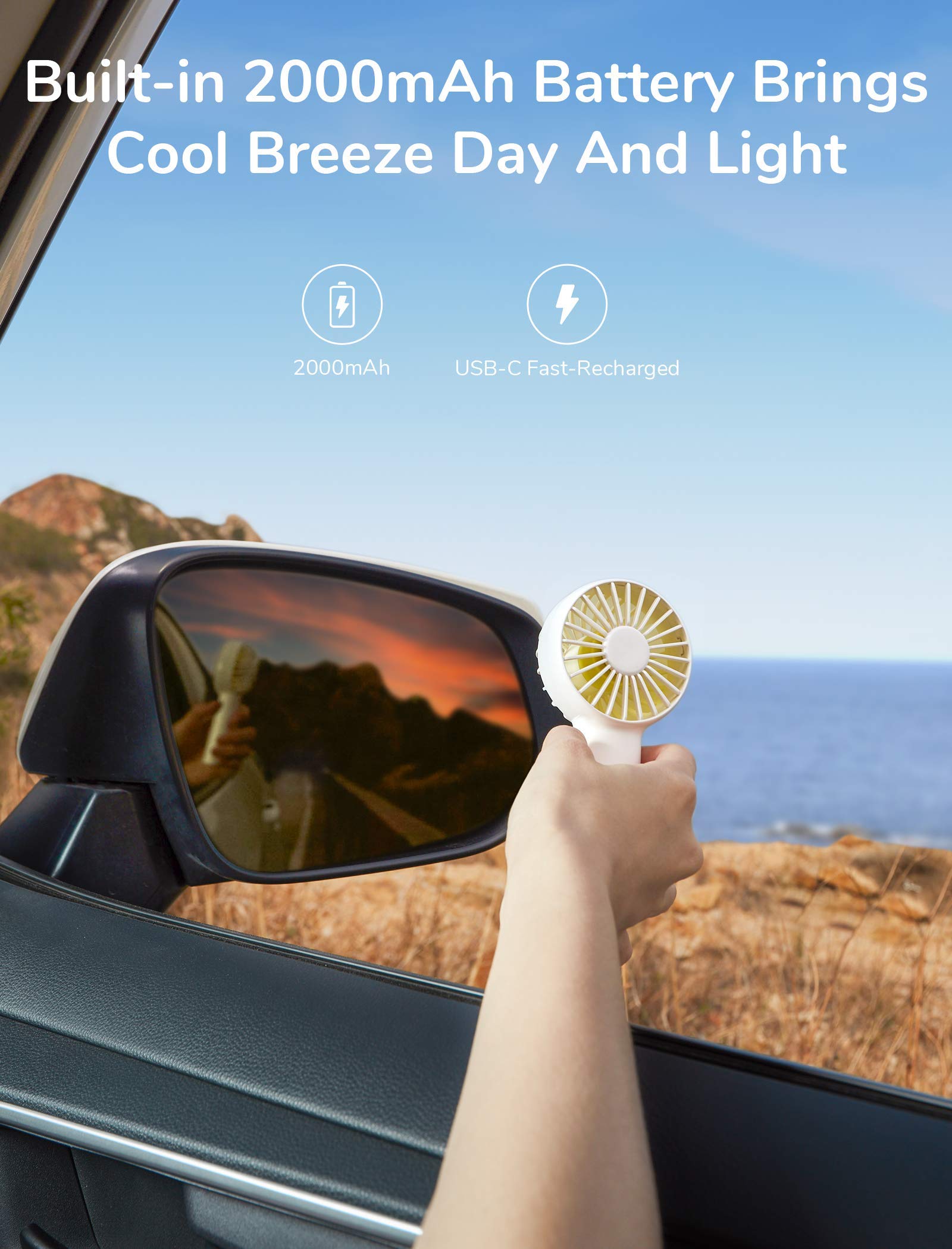 Jisulife Mini Fan Battery Operated Handheld With 2000 Mah Or Usb Powered Personal Fan,3 Speeds,Enhanced Airflow, Rechargeable Qu