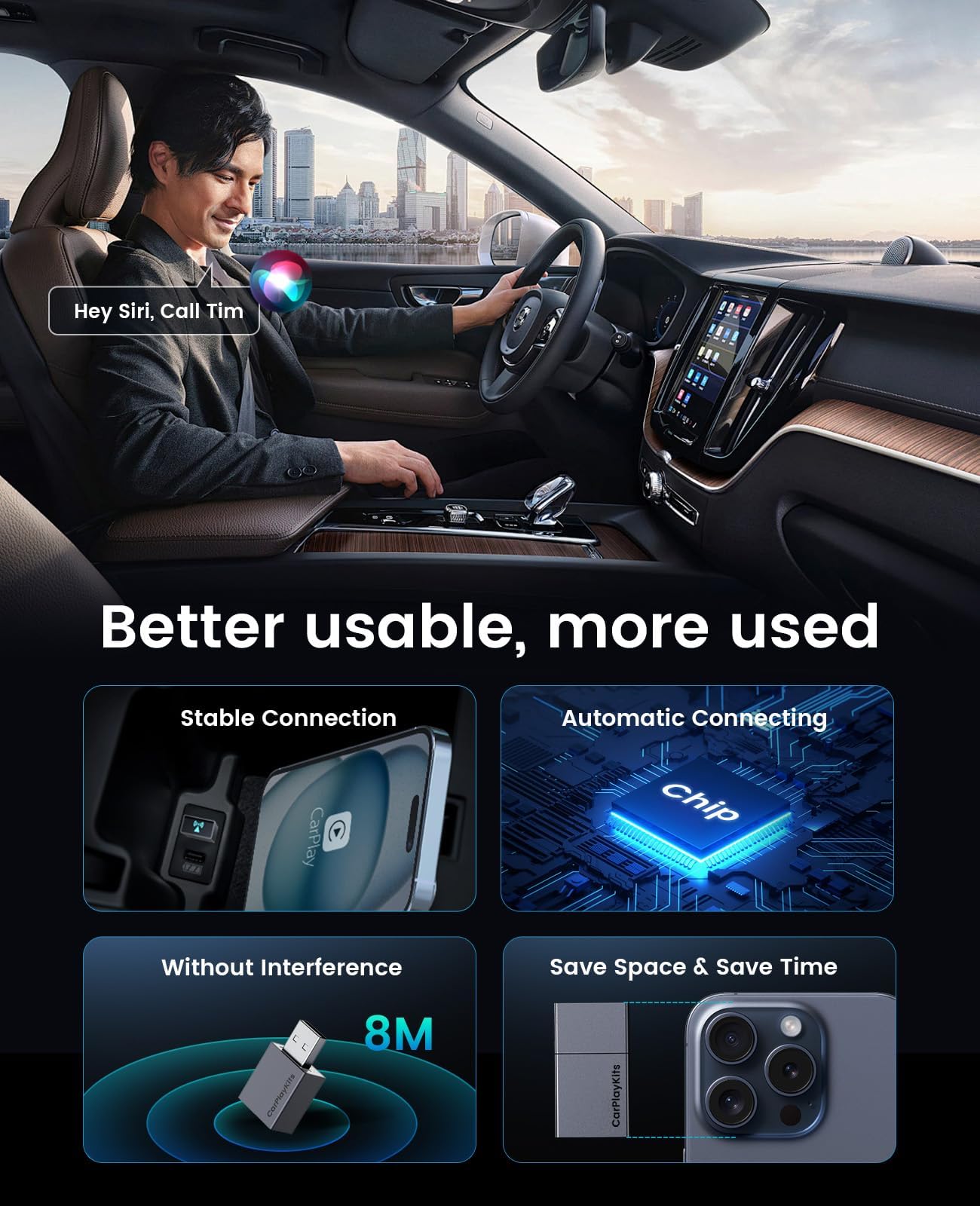 Carplaykits Wireless Carplay Adapter For Apple, Plug And Play Low Latency Mini Edition Converts Wired To Wireless Carplay Dongle