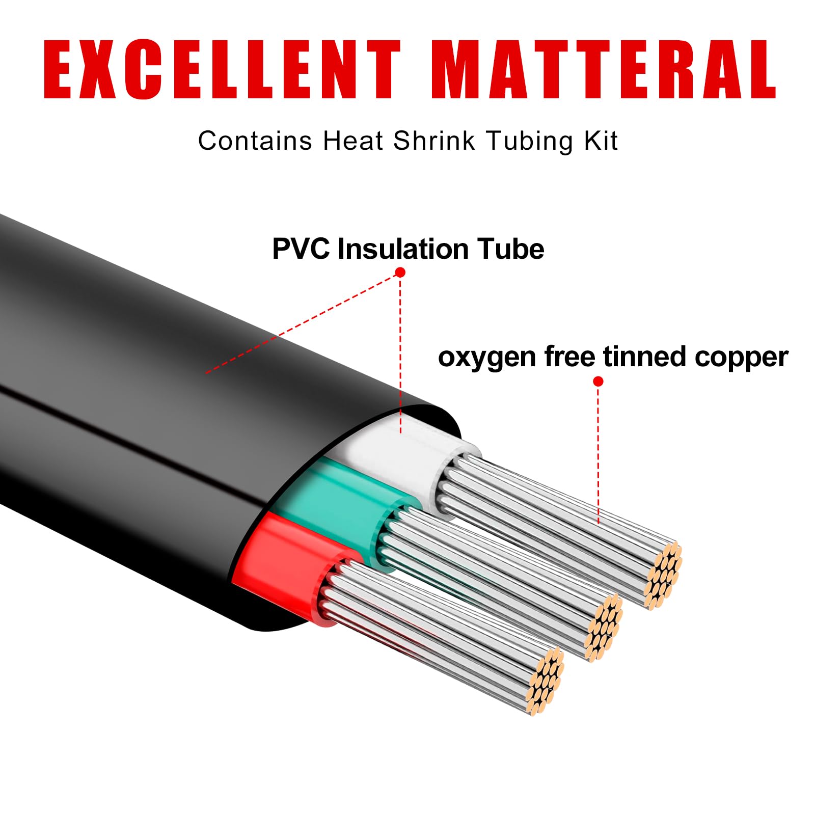 Viabrico 100Ft Extension Cable 3 Pin Wire Cord, With 10Pcs Heat Shrink Tubes, 22Awg Hookup Electrical 3 Color Wire Stranded Tinn
