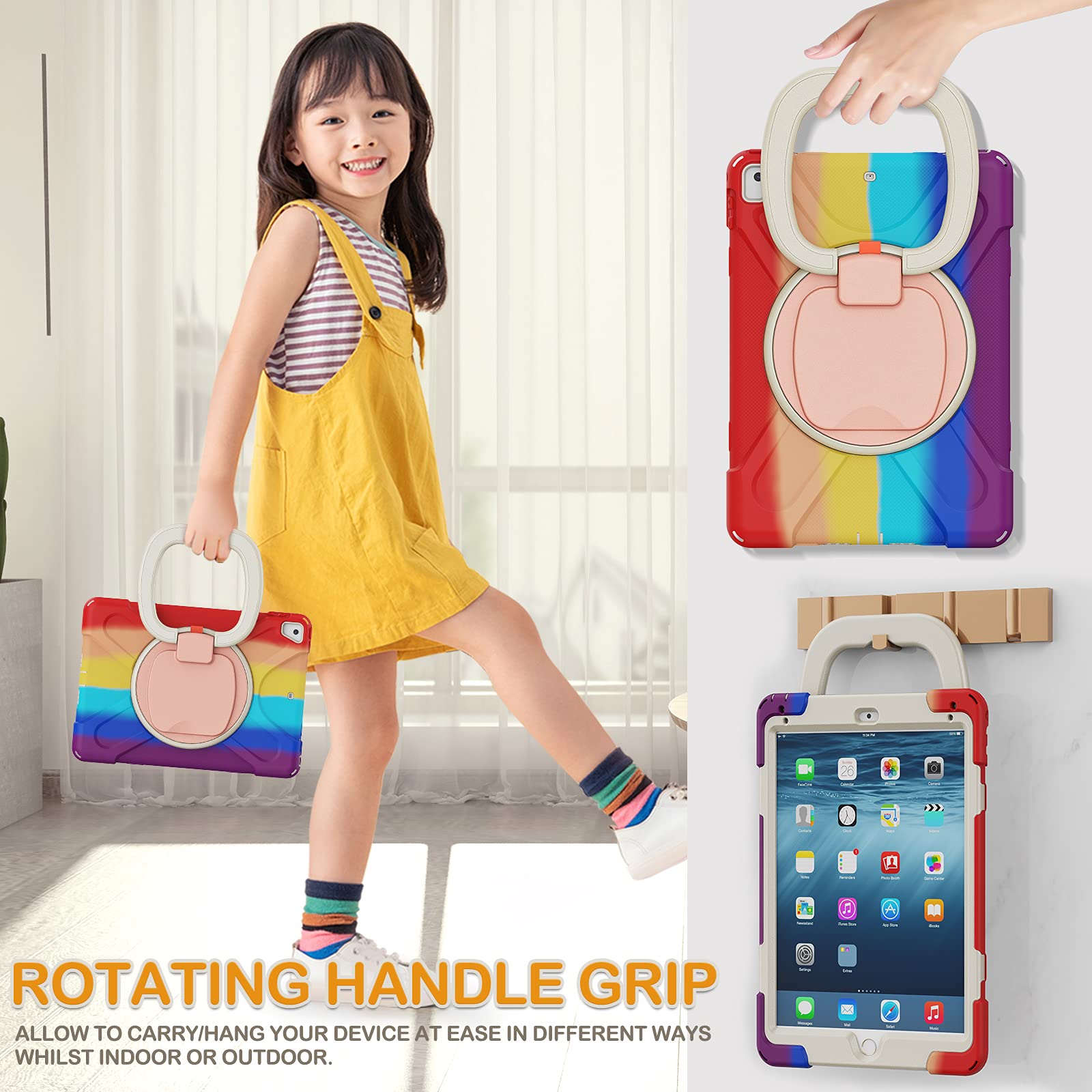 Braecn Case For 9.7 Inch Ipad 5Th/6Th Gen 2018/2017, Drop Protection Silicone Cover W/Pencil Holder, Shoulder Strap, Folding Han