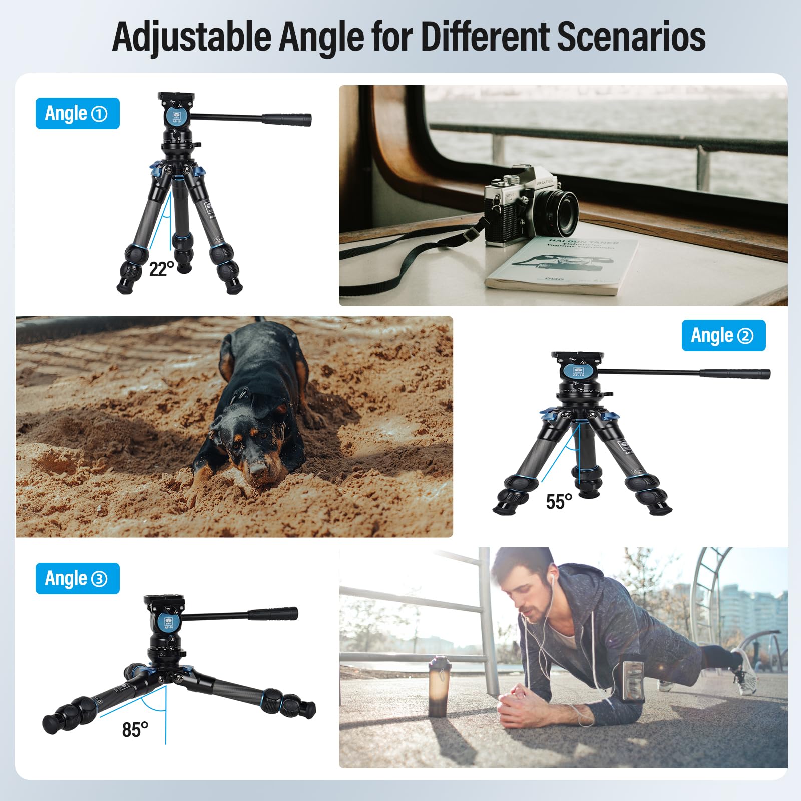 Sirui Am223L Mini Video Tripod With At10 Fluid Head, Carbon Fiber Tabletop Travel Tripod For Camera, Camcorder, Leveling Base, Max Height 17�, Max Load 11Lbs