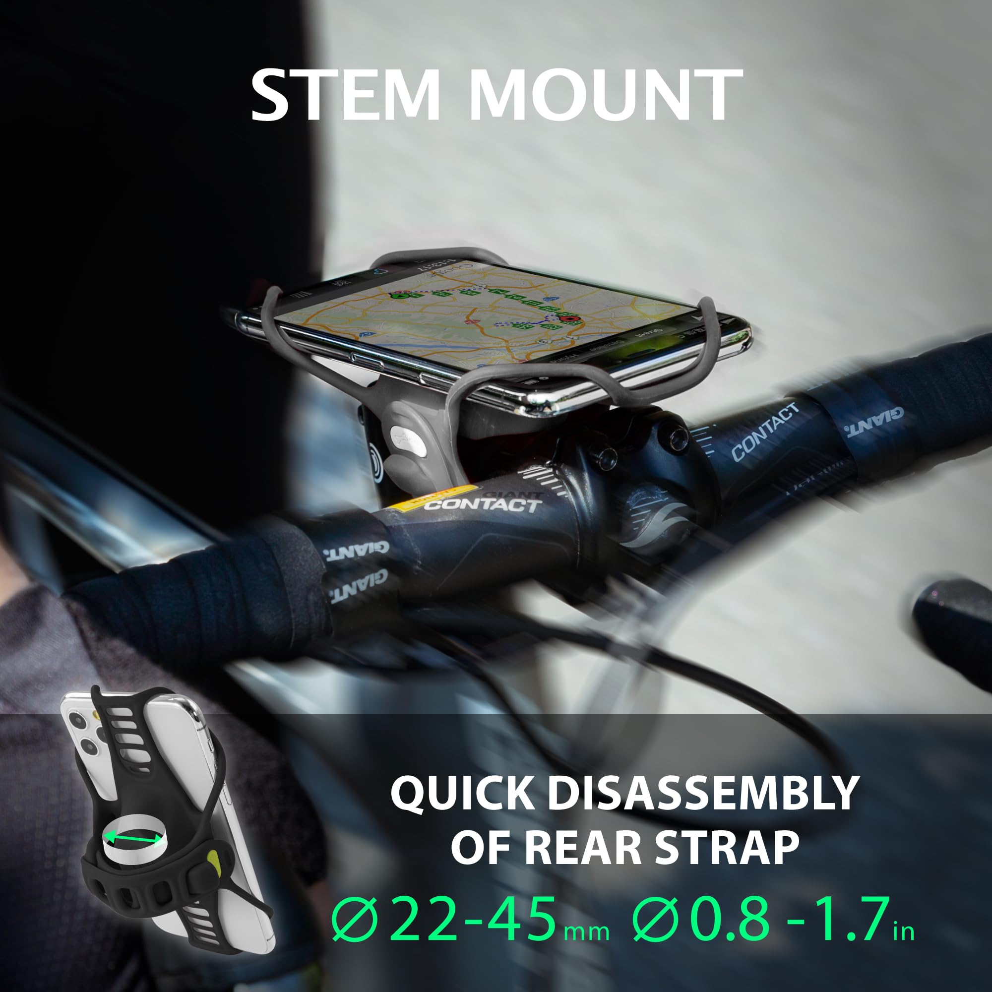 Bone Bike Tie Pro 3, Bike Cell Phone Mount For Stem, Scratch-Free Silicone Holder With Shock-Absorbing Design, Universal Cycling