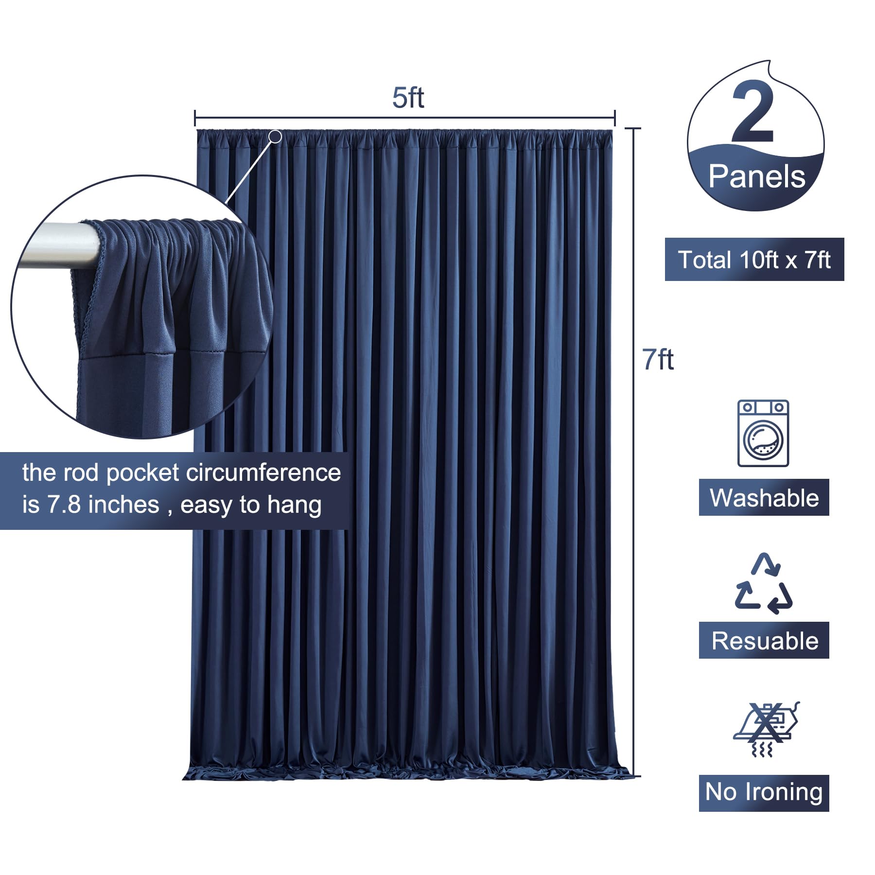 Navy Blue Backdrop Curtain For Parties Wrinkle Free Photo Curtains Backdrop Drapes Fabric Decoration For Wedding Birthday Party