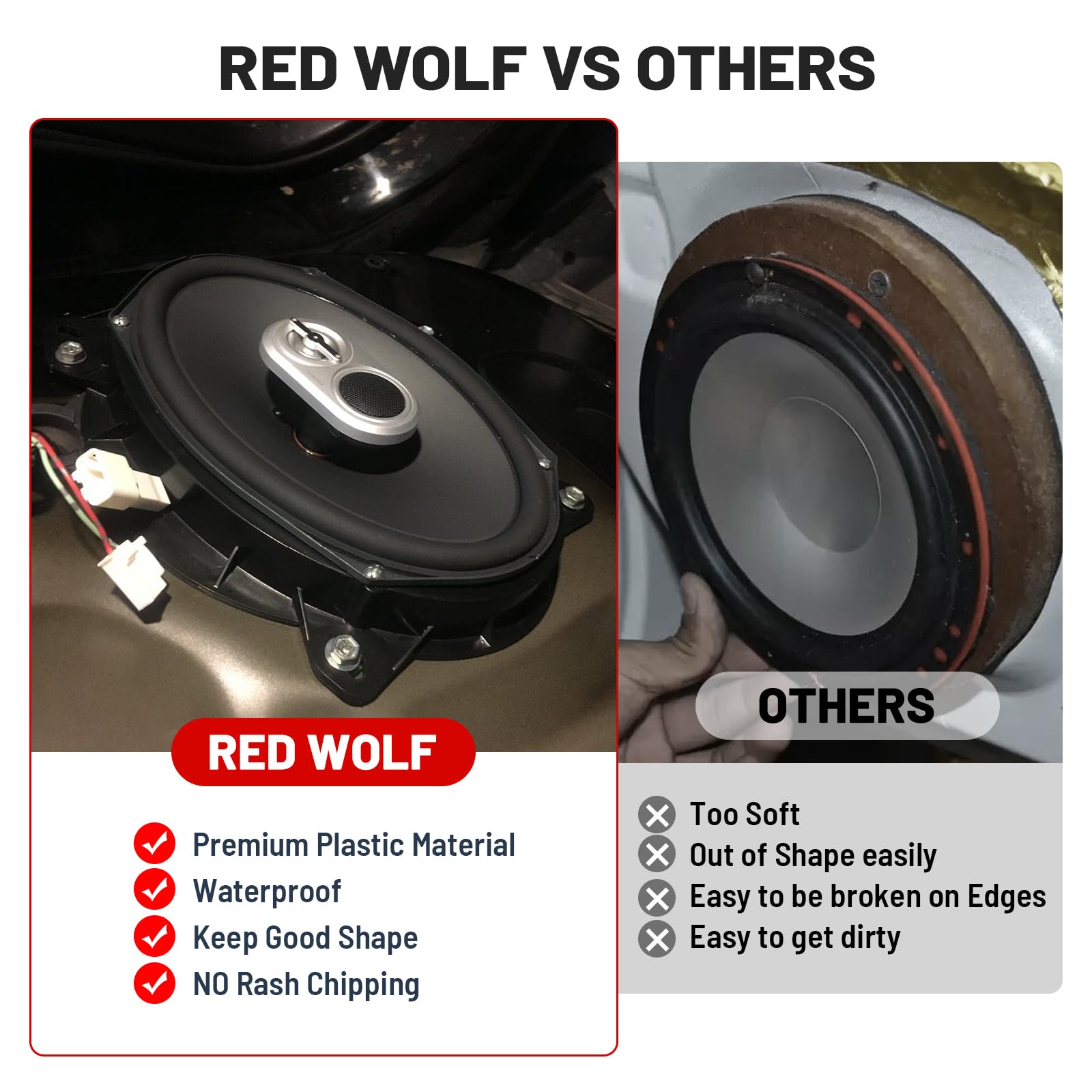 Red Wolf 6'' X 9'' Front Door Speaker Bracket Adapter For 2004 Up Toyota 4Runner Avalon Highlander Tacoma Prius Sequoia Tundra I