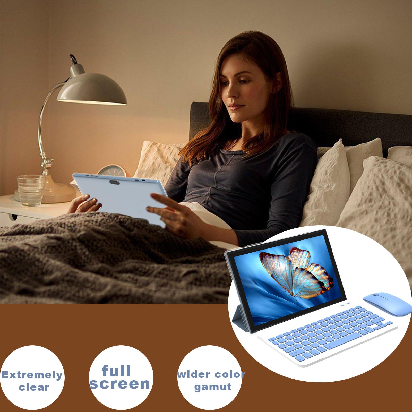 Tablet 2 In 1 Tablets 10 Inch Android 12 Tablet Set With Keyboard Case Mouse Stylus Film, 4Gb+64Gb Tablets 10.1'' Tab 1280*800 H