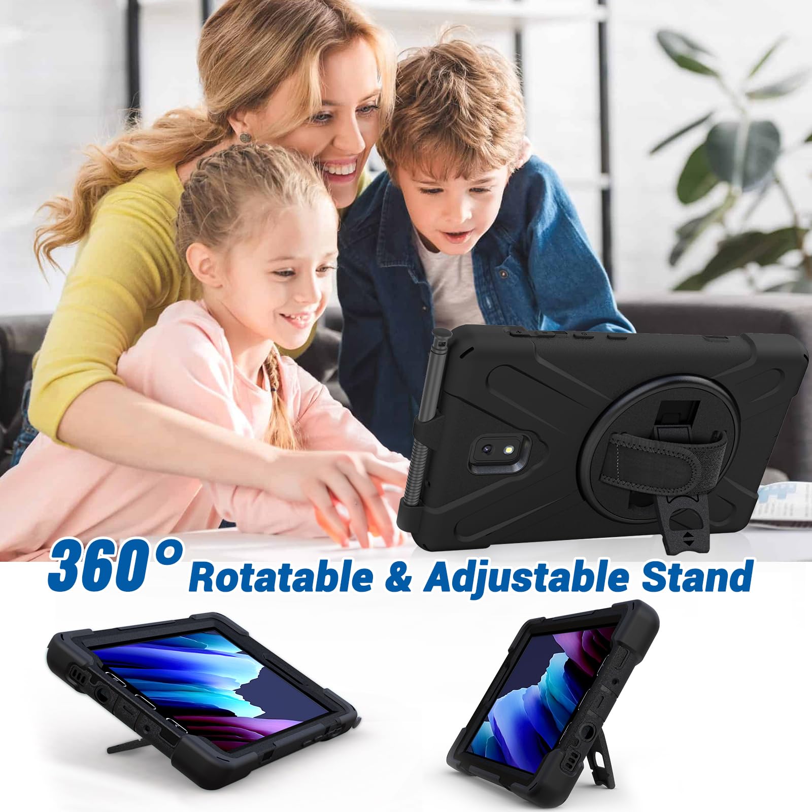 Dreamerx For Samsung Galaxy Tab Active 3/Active5 8.0 Case, Hybrid Shockproof Rugged Drop Protective Case With Stand Handle Hand/