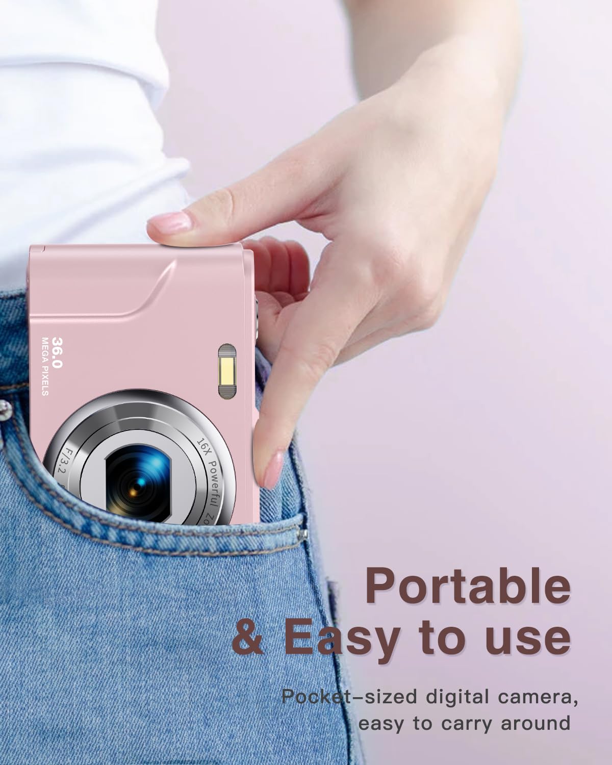 Digital Camera, Kids Camera 1080P 36Mp Video Camera With Two Batteries, Time Stamp Antishake 16X Zoom, Compact Portable Camera C