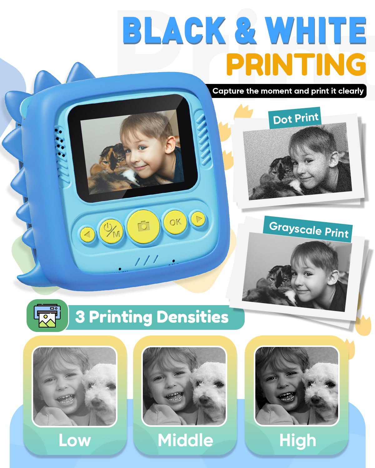 Prysyedawn Kids Camera Instant Print, Christmas Birthday Gifts For Kids Age 3 8, 1080P Digital Camera With Silicone Cover, Toddl