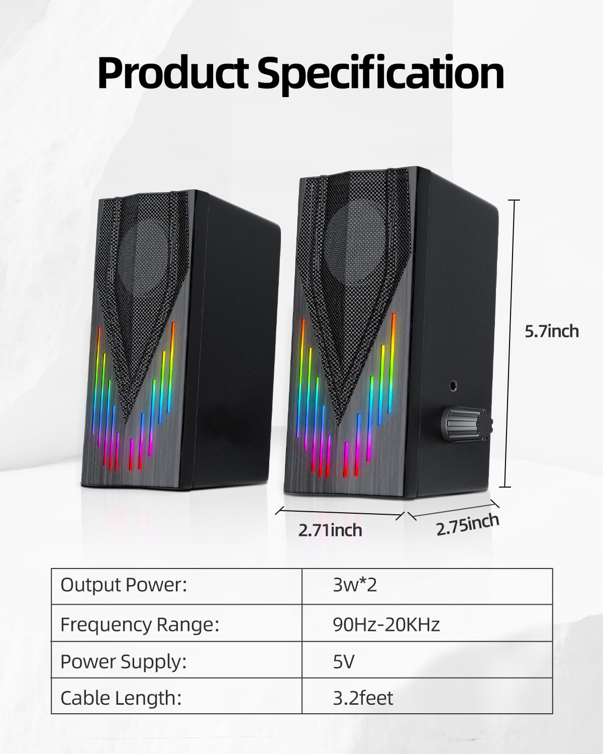 Uakinat Computer Speakers,Computer Speakers For Desktop Pc,Computer Speakers For Laptop, With 6 Colorful Rgb Lights,3.5Mm Aux Co